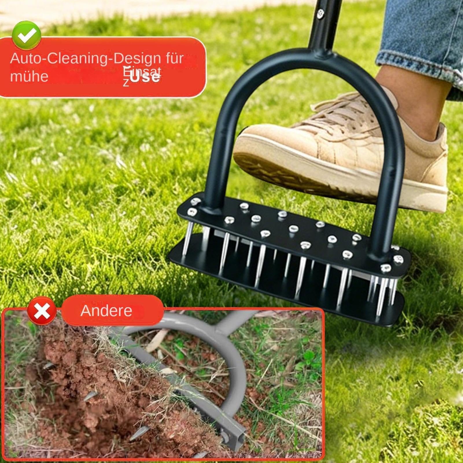 Herramienta aireadora de césped Manual De Alta Resistencia Con 15 Púas De | Aireador De Césped Con Púas Para Jardín Granja Patio Macizos Suelo Compactado Mantenimiento Parques