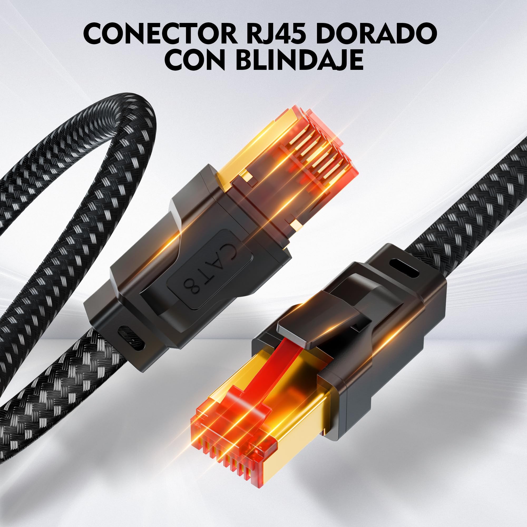Cable Ethernet 10 Metro, Cat8 Cable de Red 40Gbps 2000Mhz Alta Velocidad, RJ45 Gigabit Cable Lan, Trenzado de Nylon Cable Internet para Router,Modenm,PC,PS4/5,Juegos, Más rápido que Cat 6, Cat 7