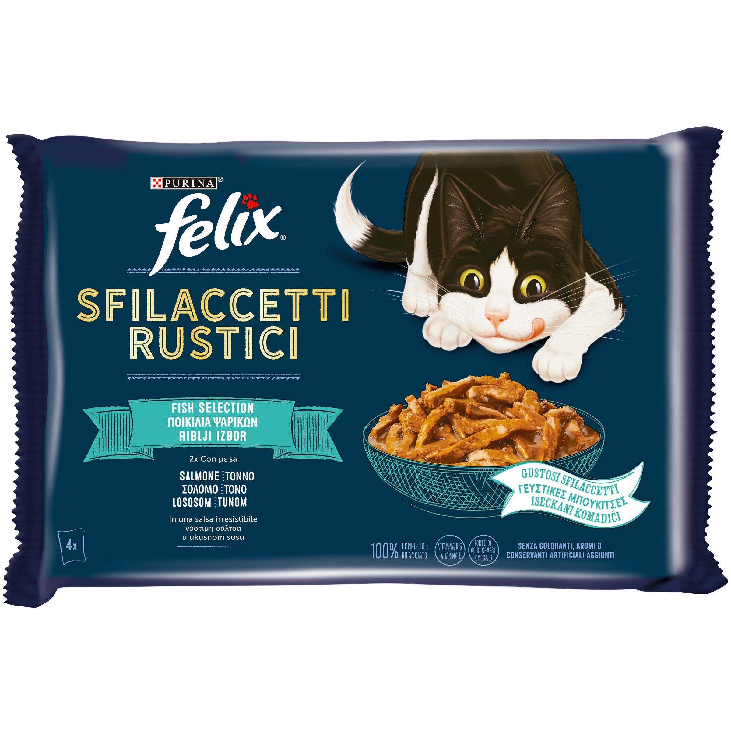 Felix Rustic Fish Selection Wilgotny Kot z tuńczykiem, Łosoś - 48 kopert 80 g Każda (12 opakowań 4 x 80 g) - 4460 g