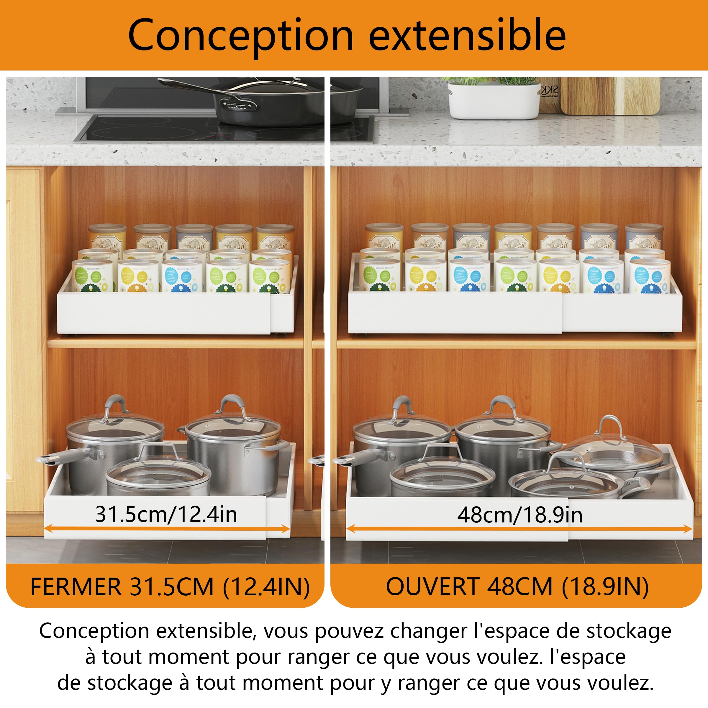 Tiroir Coulissant 15 Cm Largeur Organiseur D'armoire Coulissant De 50 Cm De Profondeur, Tiroirs Organisateur Armoire Coulissante