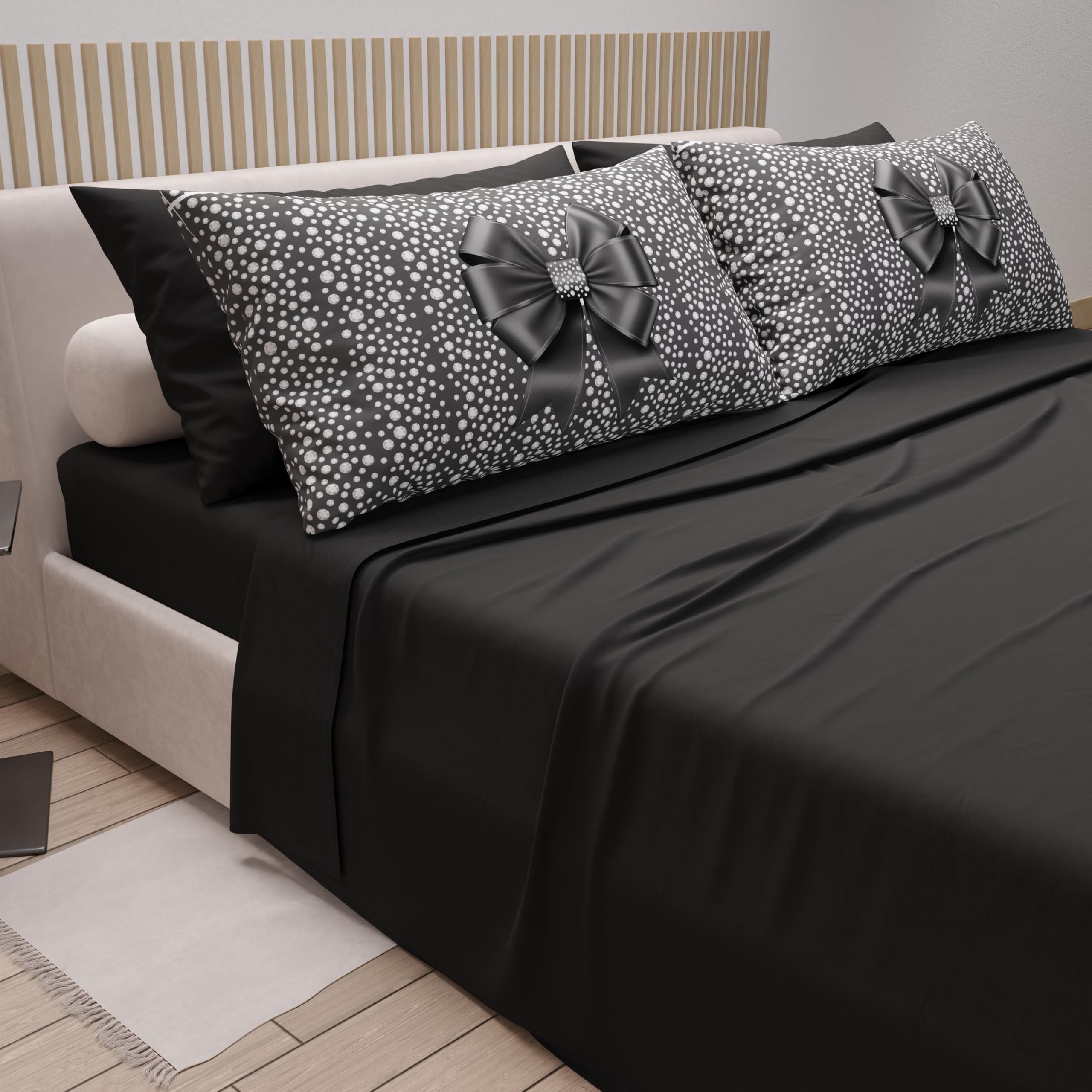 PETTI Artigiani Italiani - Cotton Sheets with Pillowcases in Digital Print, Single Bed Sheet, Single Bed Set, Black, 100% Made in Italy - Image 2