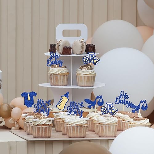 Miniatura 5 de Gyufise 24 piezas de decoración para cupcakes para baby shower, con purpurina, para biberón, para cupcakes "It's a Boy", decoración de pasteles para