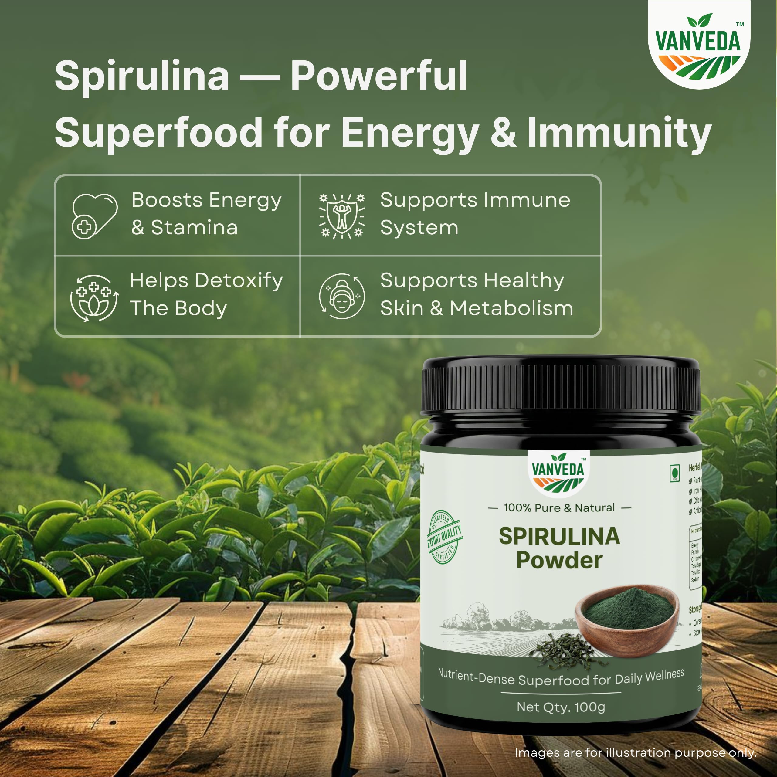100% Organic Spirulina Powder | For Men & Women | Natural Superfood | Supports Energy, Immunity & Detox | Rich in Iron, Calcium, Potassium - 100GM — Amazon image 4