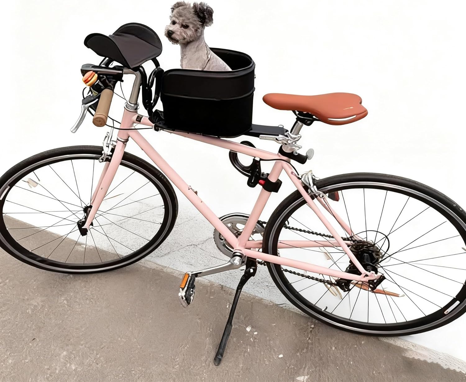Front Bicycle Dog Basket, Pet Seat with Safety Harness Clip, Rigid Steel Tube Support & Easy Install