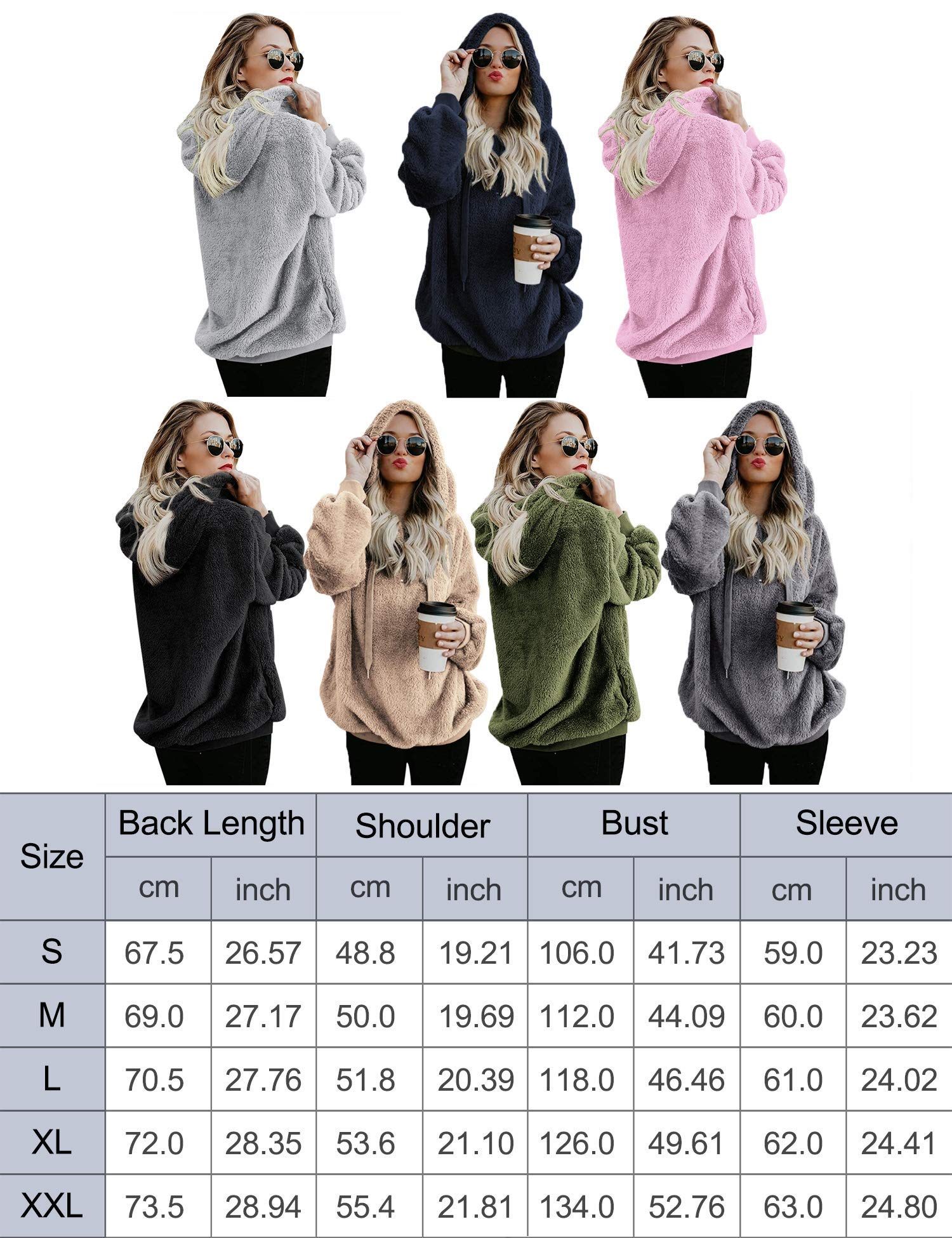 iWoo Bluza z kapturem, damska bluza z kapturem, polar, na jesień, zimę, ciepła, z długim rękawem, jednokolorowa, na co dzień