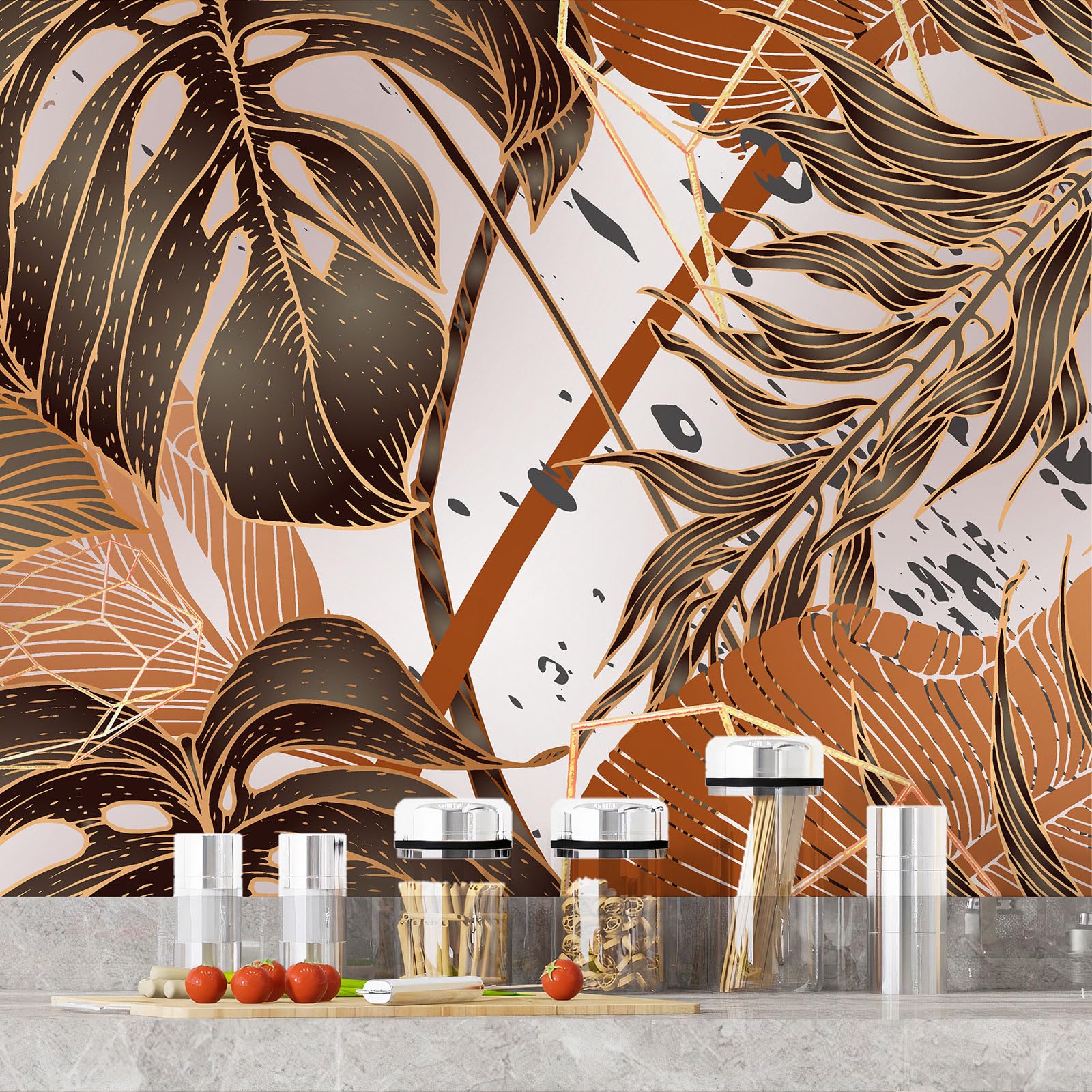 Adesivo adesivo per cucina, motivo foglie tropicali 3617689947389, adesivo + protezione opaca, 55 x 220 cm