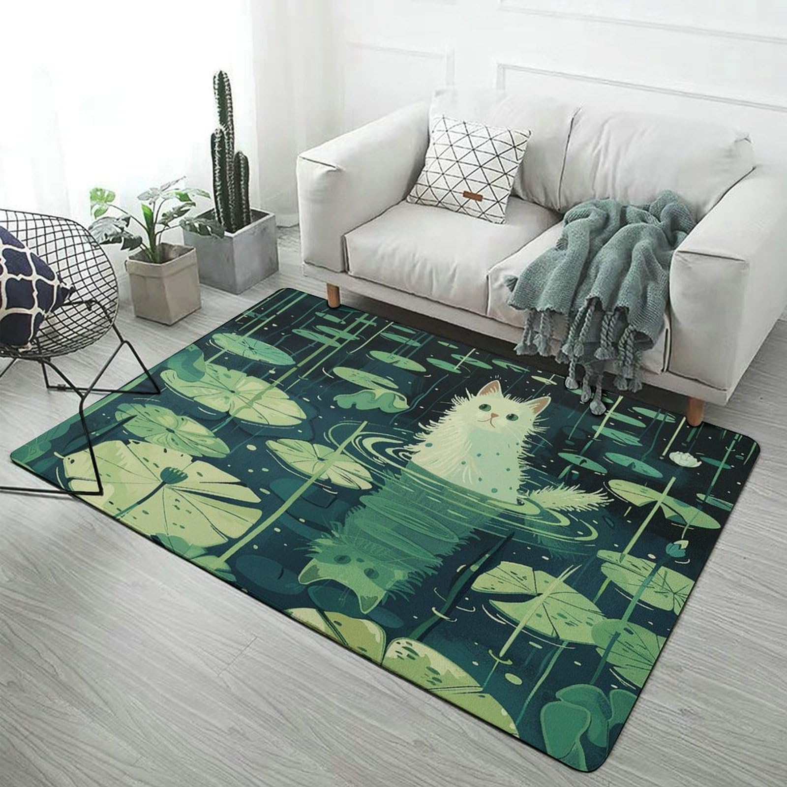 Tapis d'intérieur doux motif chat grand tapis de sol lavable