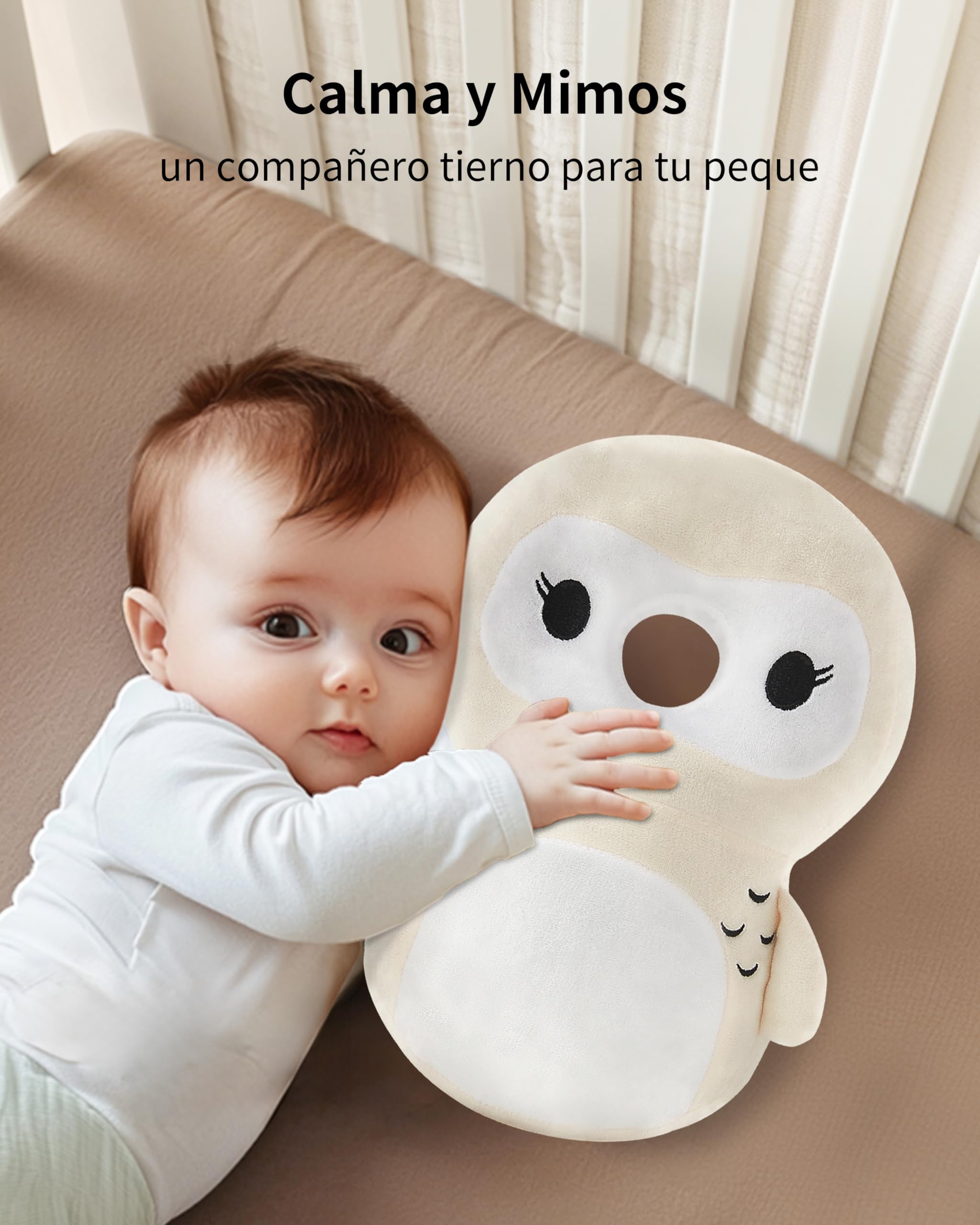 Fortella Mochila de Protección para Bebé, Protector de Cabeza Anticaida Ajustable, Cojin de Seguridad para Caminar, Cascos Bebe, con Rodilleras y Calcetines, Ideal para Gateo Soporte, 5–24M,Búho Beige
