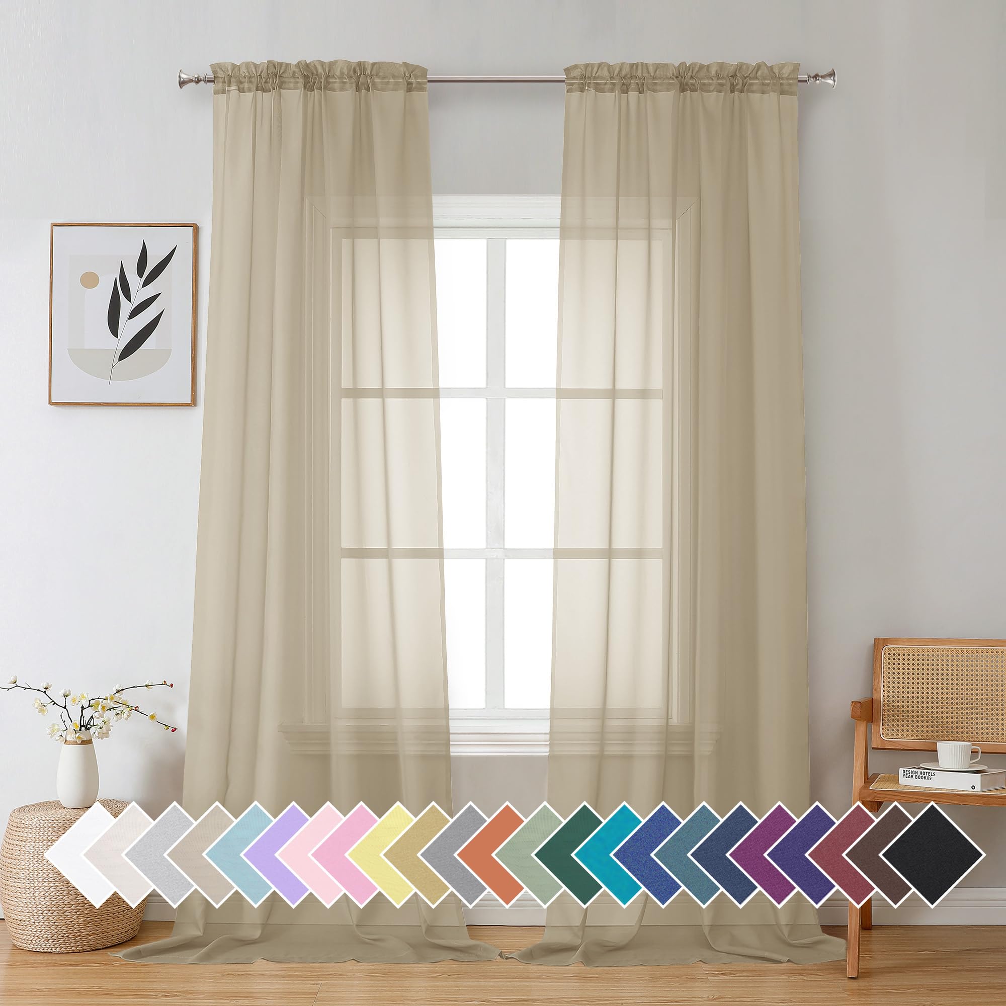 Aiyufeng Taupe Sheer Curtains 90 Inches Long 2 Panels Set, Semi Transparent Voile Rod Pocket Sheer Window Drapes for Bedroom Bed Canopy Living Room Dining Wedding Party Backdrop, 42W x 90L inch โ image 1