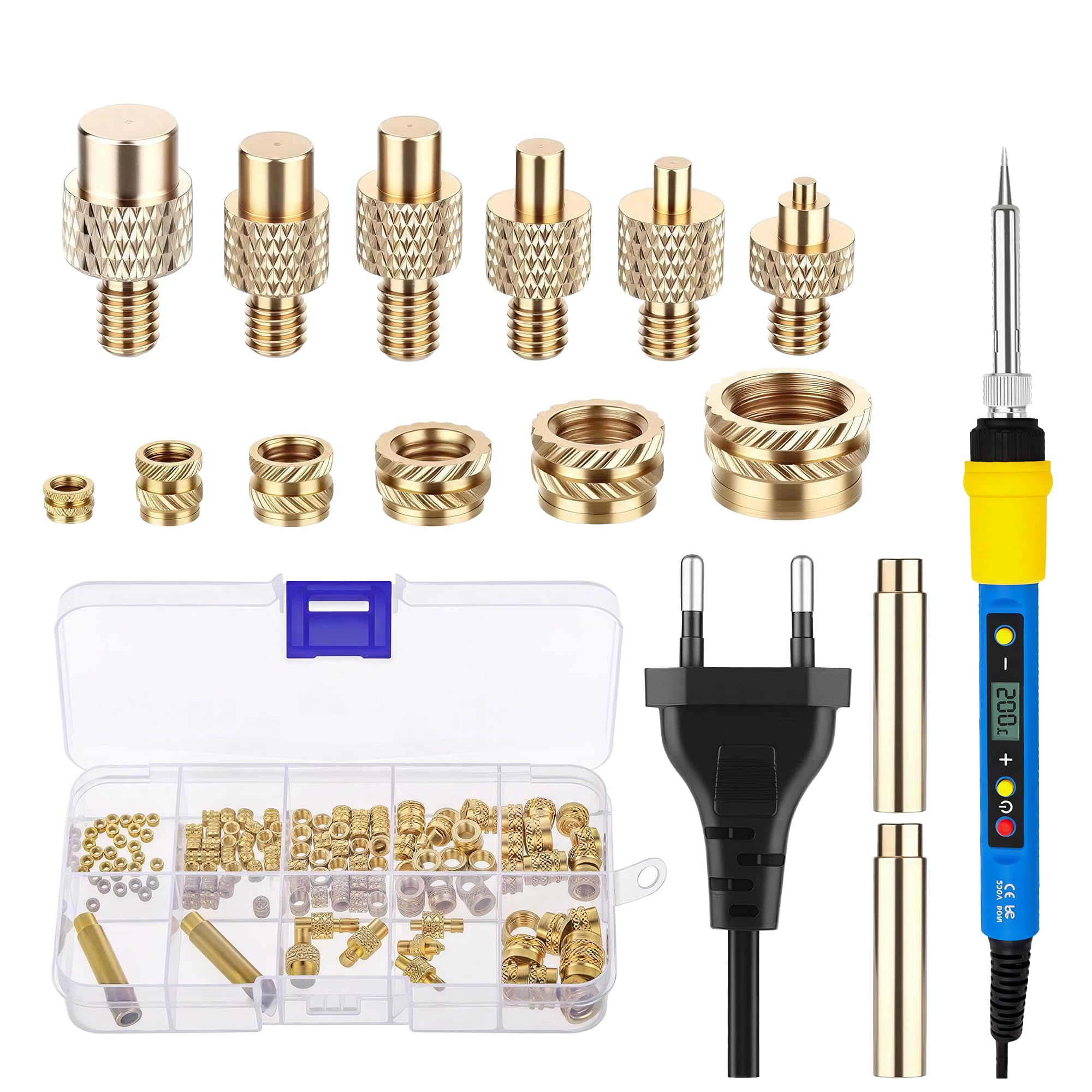 139tlg Gewindeeinsätze Lötspitzen Set: 80W Lötkolben mit LCD Temperaturregelung, Gewindeeinsatz Sortiment M2 M3 M4 M5 M6 M8, Einschmelzgewinde für 3D Druck, Kunststoff Gewindeeinsätze Kit