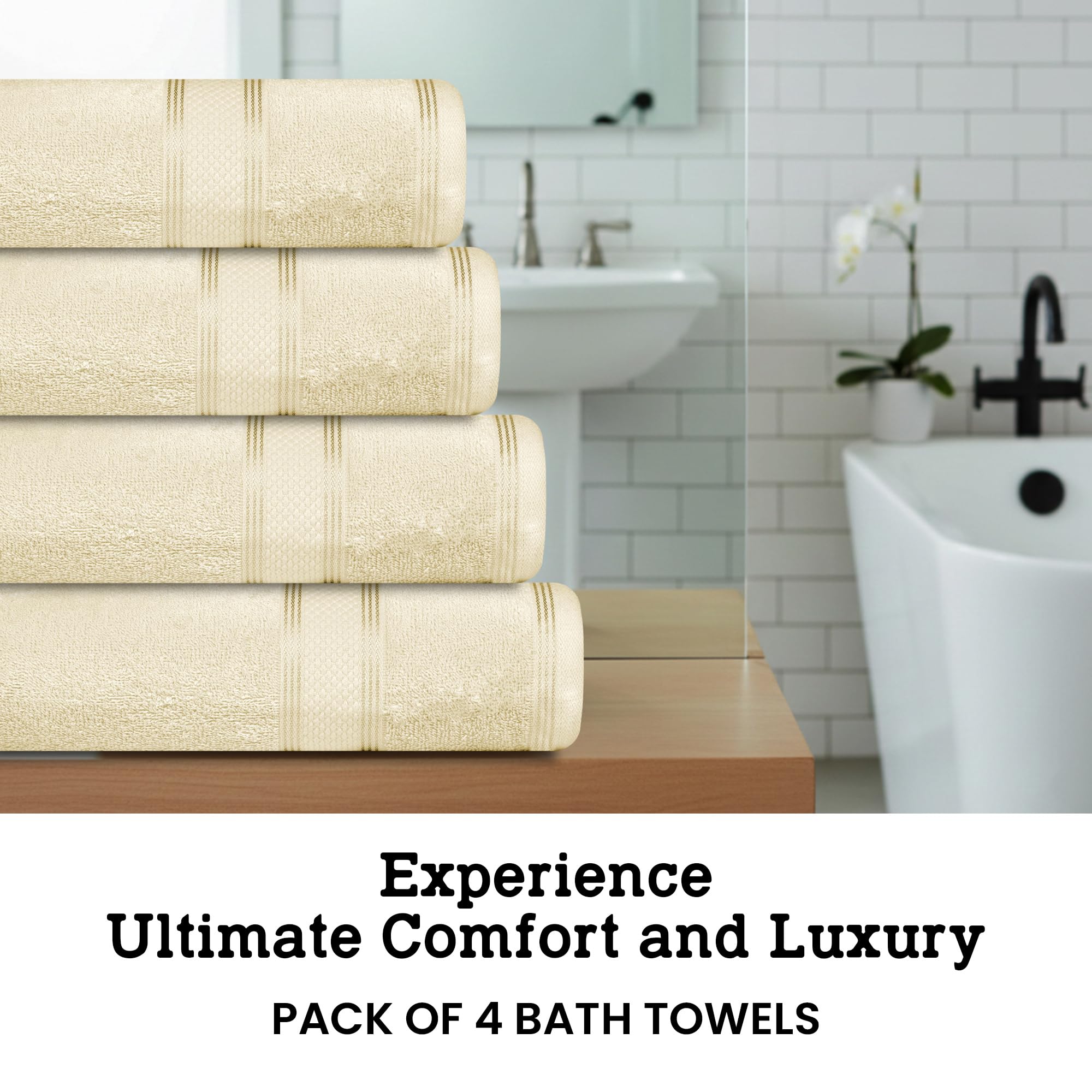 Casa Lino Paquete de 4 toallas de baño de 500 g/m² (27 x 54 pulgadas), 100 % algodón puro, toallas de baño de lujo, ligeras y altamente absorbentes, toallas de secado rápido para baño, para uso diario