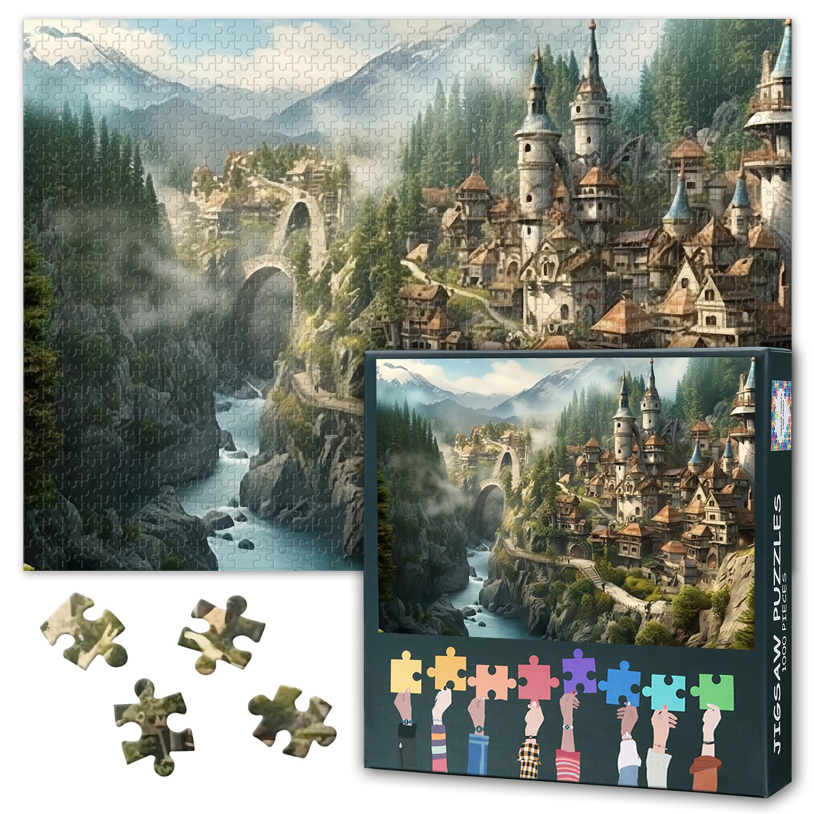 Mountain Village Puzzles 1000 Pieces for Adults Secret Village Puzzle for Adults Stone Building Jigsaw Puzzles for Home Decoration Artwork Puzzle Gifts for Family Friends Games 27.5"X19.7"