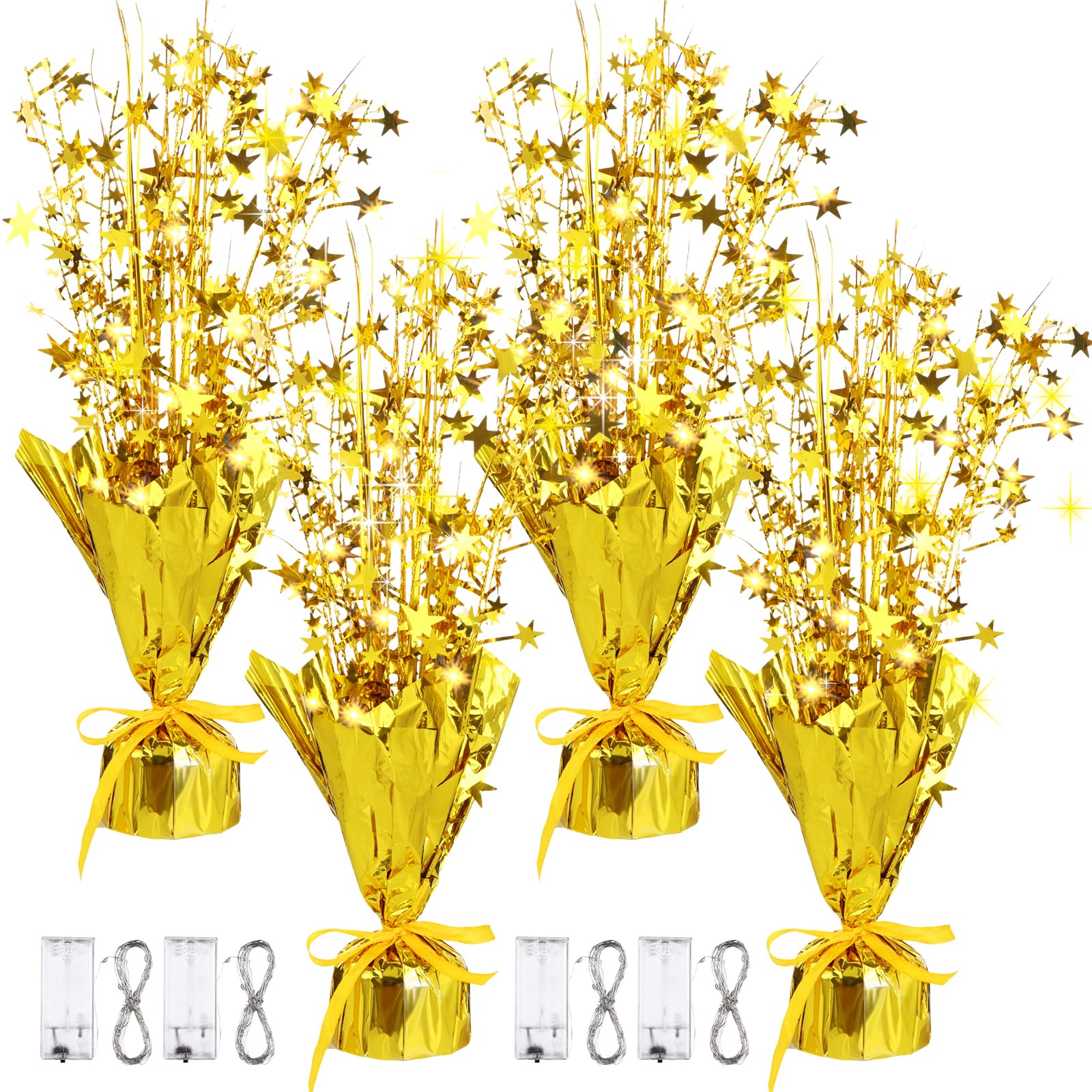 HAOWANWW4 Sets LED String Lights Golden Star Foil Spray Centerpiece Table Decoration Metallic Foil Spray Centerpiece Party Gold Plastic Metallic Gold Spray Centerpieces