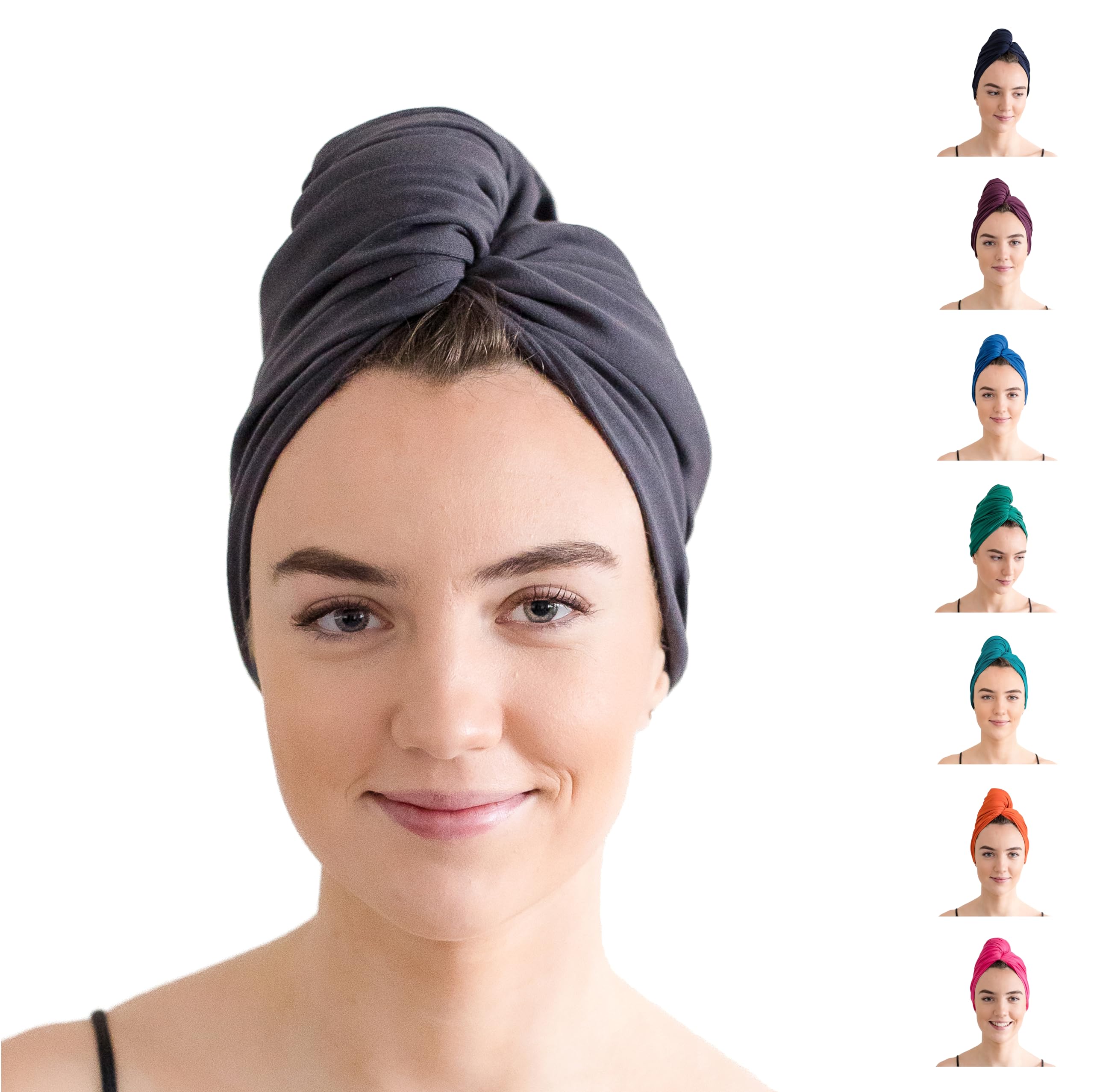 Hair Towel - Organic Jersey Cotton T-Shirt Wrap - For Curly, Wavy and Straight Hair, Quick Dry, Trichologist Approved, Made in the UK, 98cmx58cm (Grey)