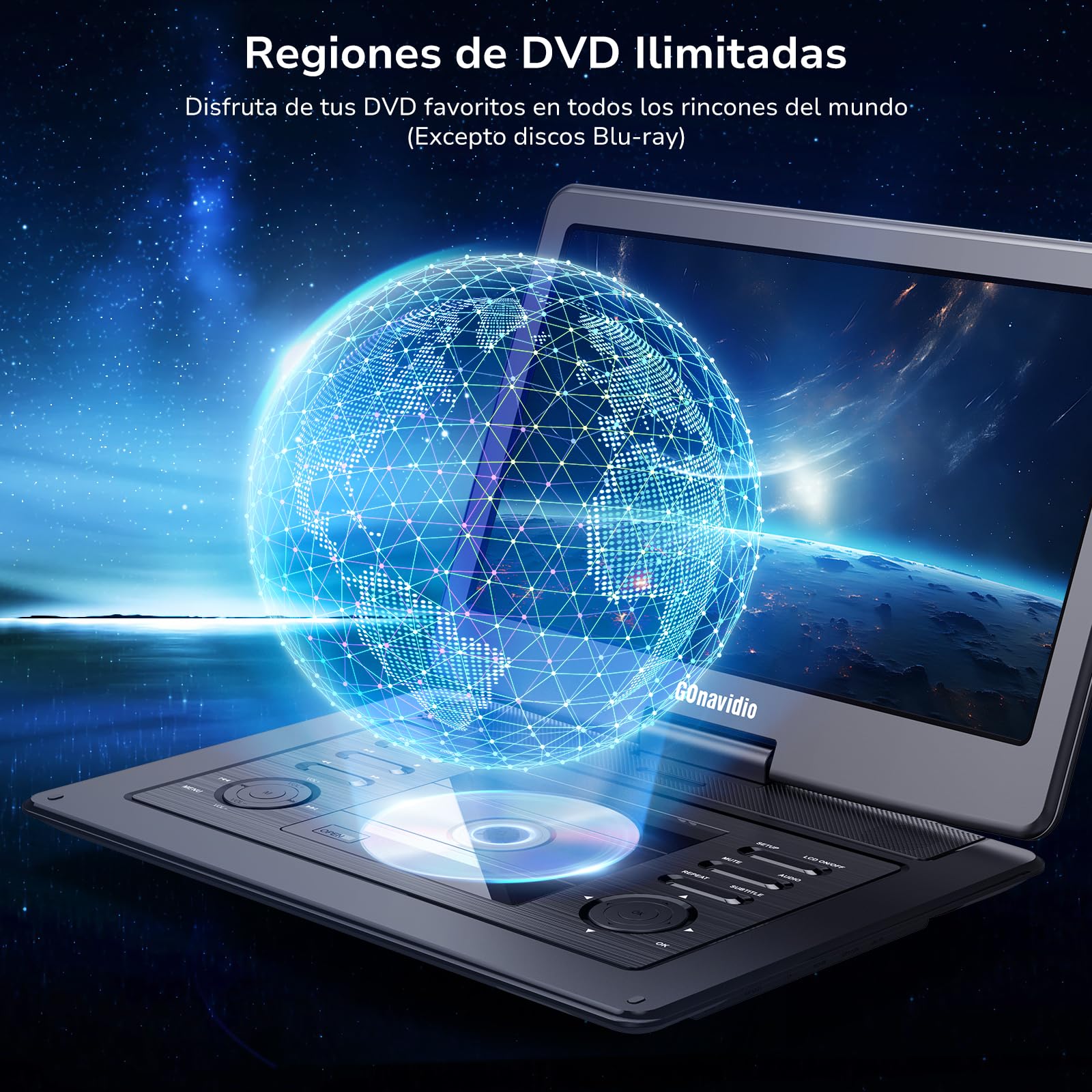 GOnavidio 17,9" DVD Portátil para Coche Niños con HDMI Pantalla Ancha de 16", Reproductor de DVD con Batería Recargable de 6 Horas, Soporta USB/SD, MP4, MKV