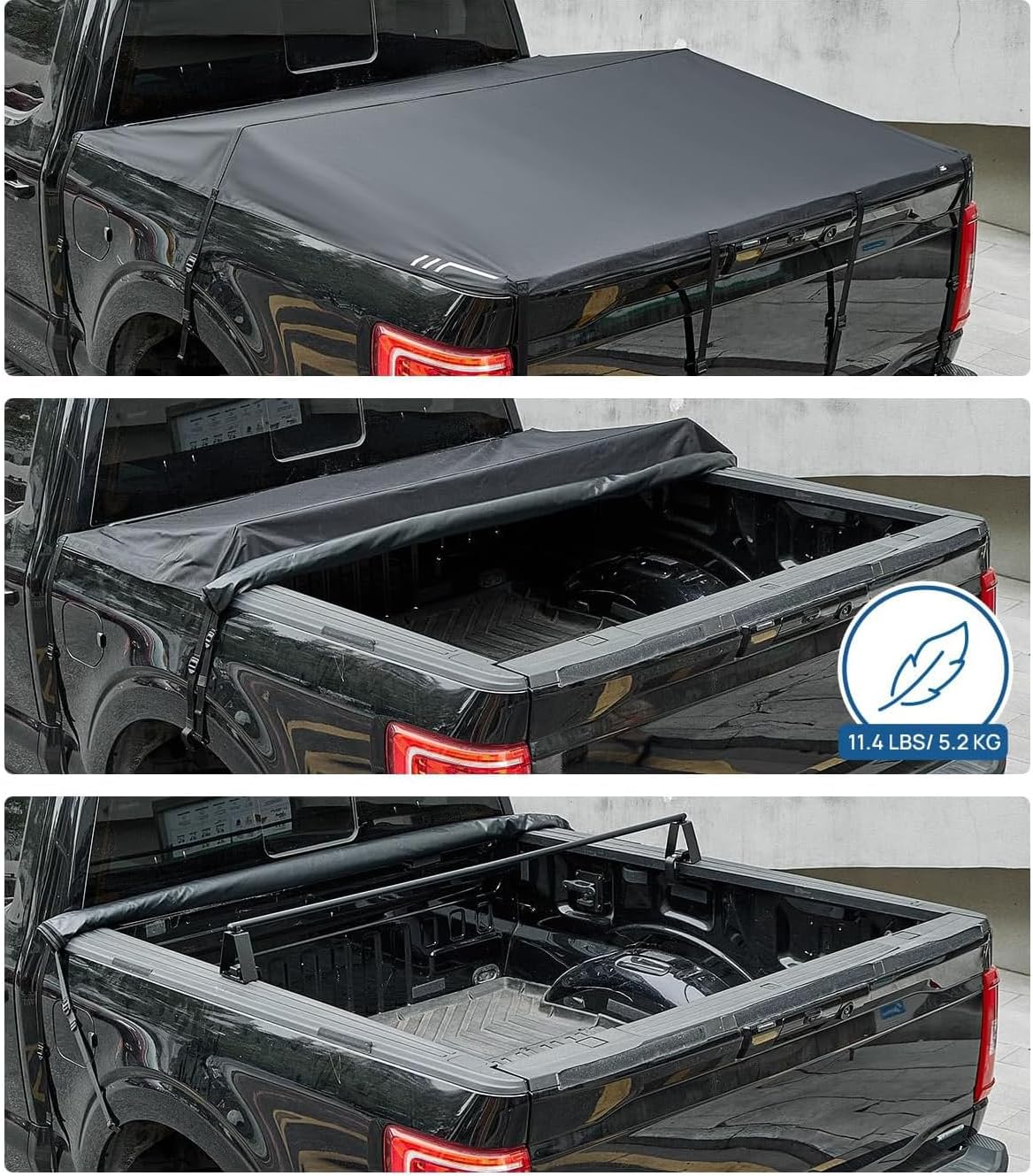 Tonneau Cover - Heavy Duty 600D PVC Waterproof Truck Bed Cover, Universal Soft Roll-Up Fit for Most Pickup Trucks (150x111cm / 59"x44"), Easy Installation & Scratch-Resistant Design
