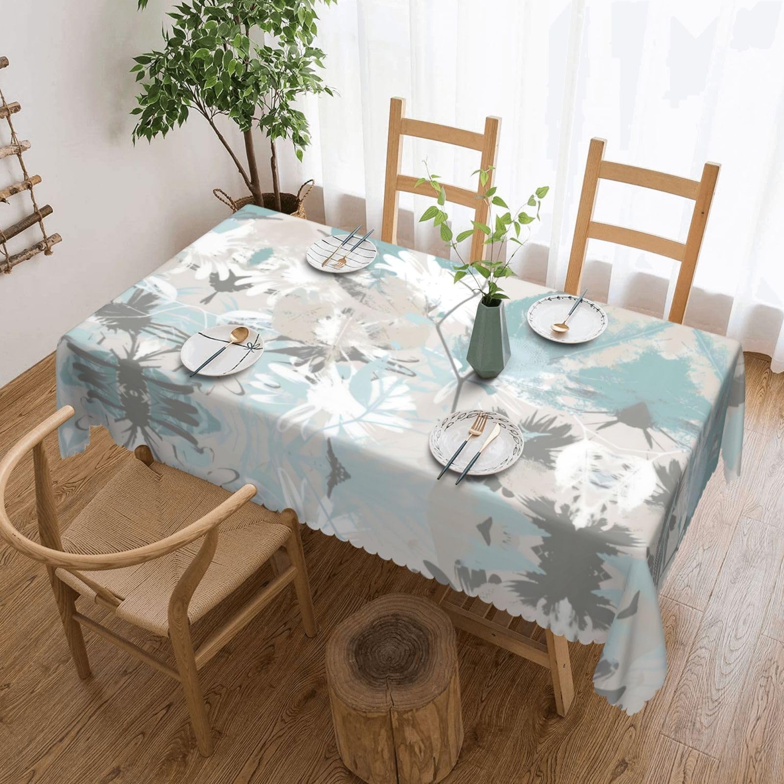 HLSBSSL Mint Gray Leaves Patterned square lace tablecloth, wrinkle-resistant and durable, suitable for dining tables, parties, etc.