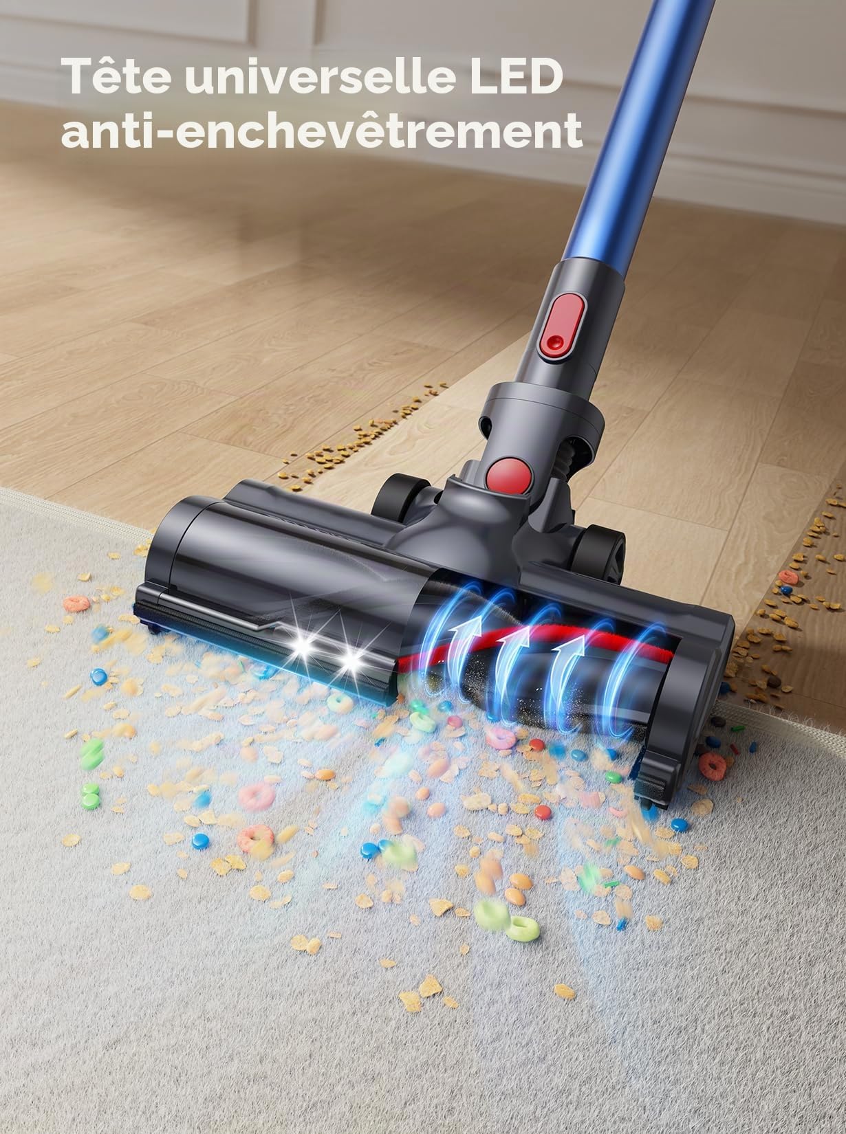 BuTure VAC Aspirateur sans Fil 450 W/38000 Pa, Charge Murale, 55 Min, Puissant Balayage électrique sans Fil avec écran Tactile Intelligent et Anti-Vent, 1,5 L pour sols, Tapis, Animaux