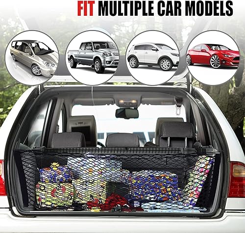 Miniatura 4 de Red de carga trasera para automóvil, red organizadora de almacenamiento elástica ajustable, red de almacenamiento de carga para maletero, ajuste