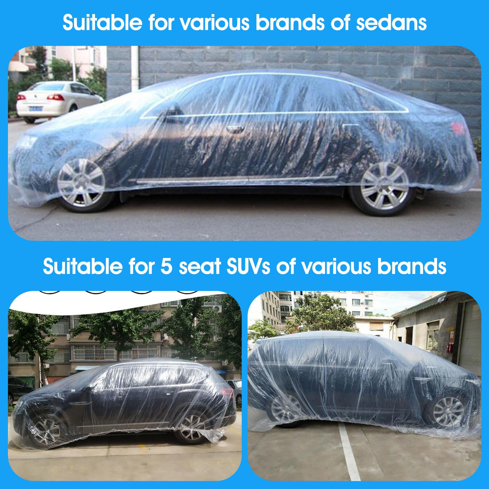 4 Pack Disposable Car Covers Clear Plastic Car Cover Universal Vehicle Cover Rain Dust Garage Cover Car Protective — view 4