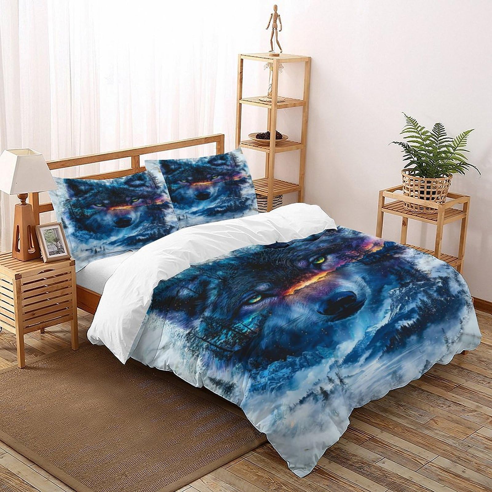 Wolf Snowscape Bedding Set Theme Bedspread Animal Theme Wildlife Duvet Cover Set Chic Breathable Quilt Cover Universal for All Seasons with Pillow Super King（260x220cm）