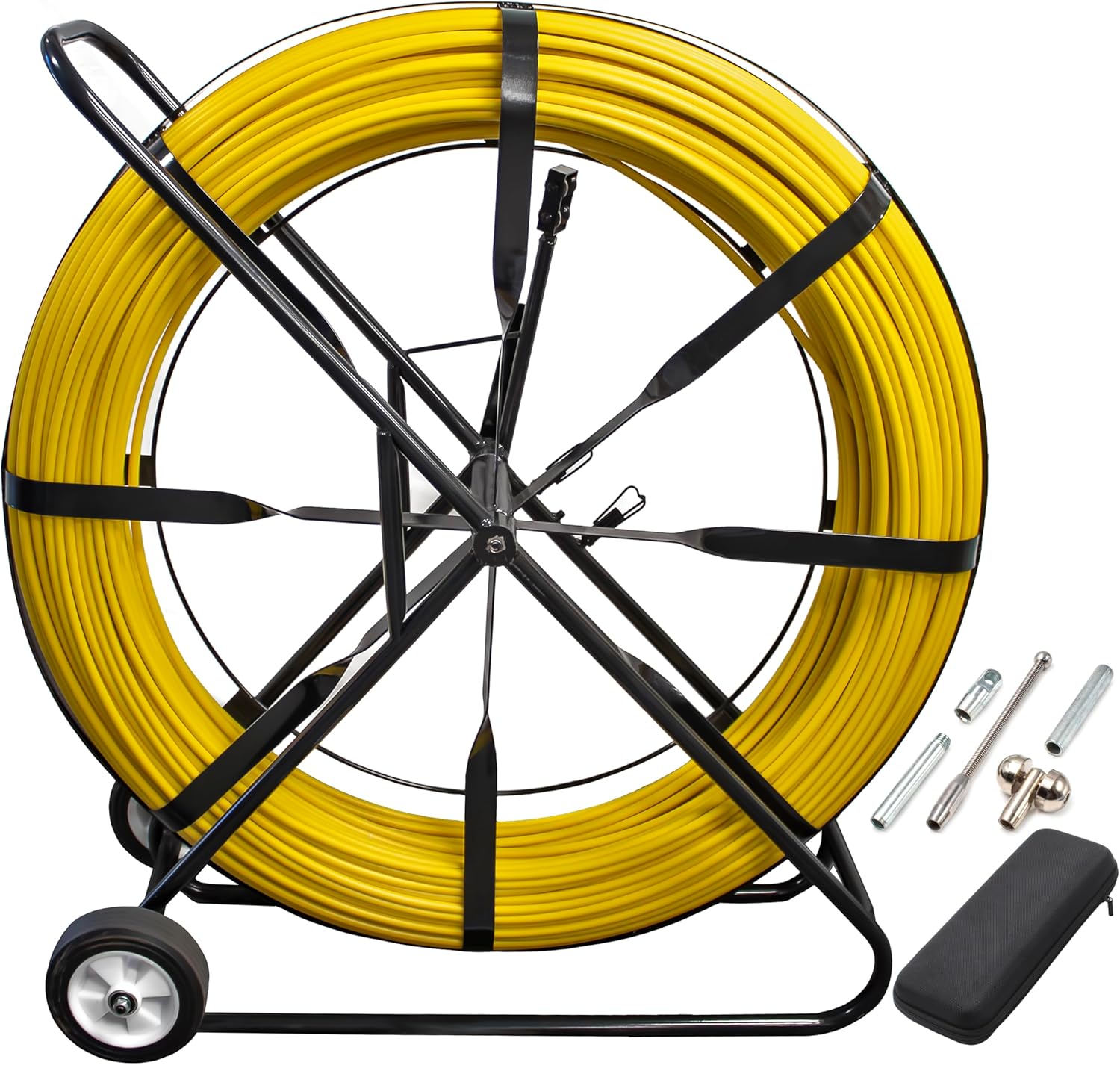 Electriduct 1/4" x 300FT Duct Rodder 6MM Fiberglass Cable Pulling Rod Fish Tape Wire Puller with Cage