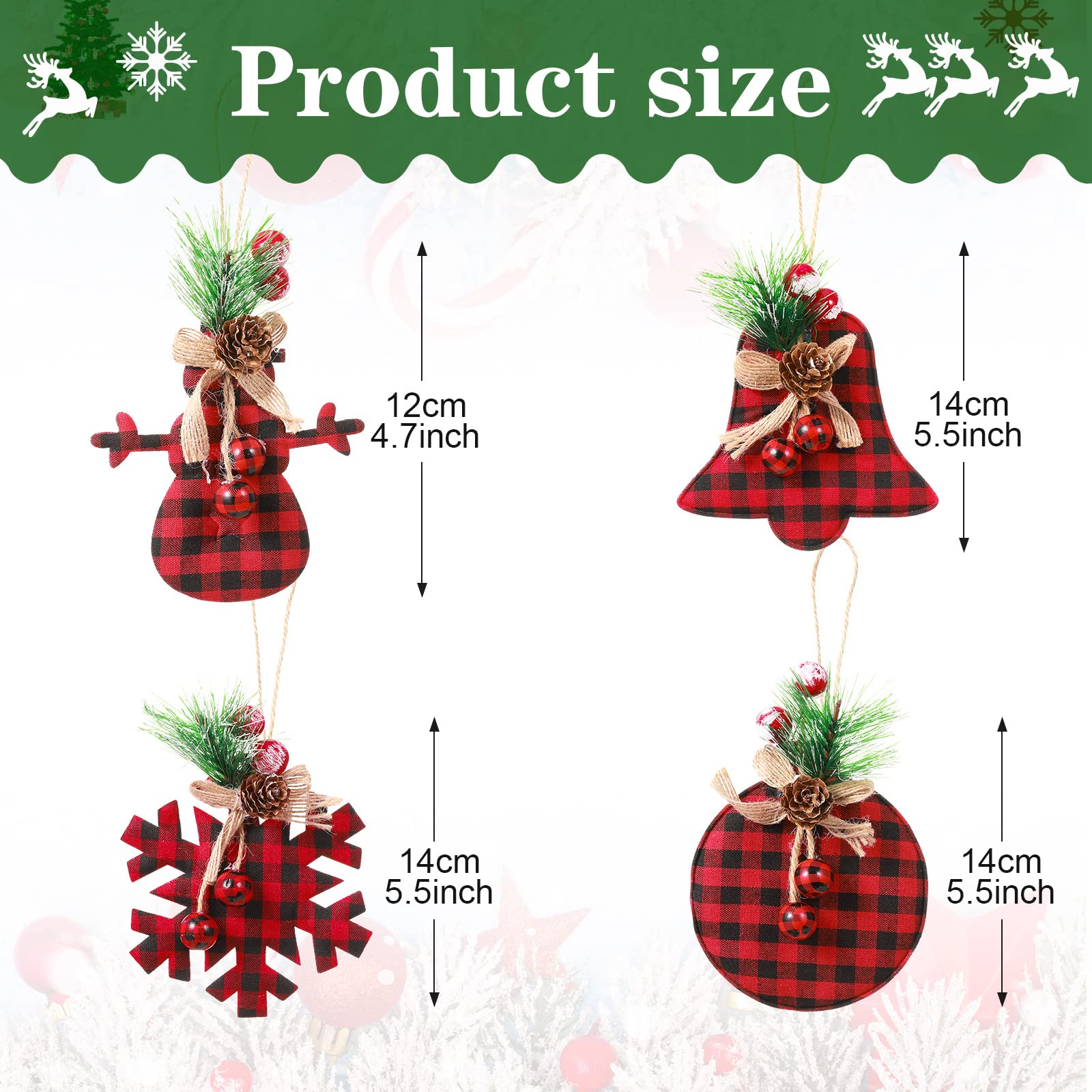 Lot de 20 décorations rustiques pour sapin de Noël à suspendre en toile de jute - Motif carreaux de buffle rouges et noirs - Décoration de Noël rustique pour décorations de Noël