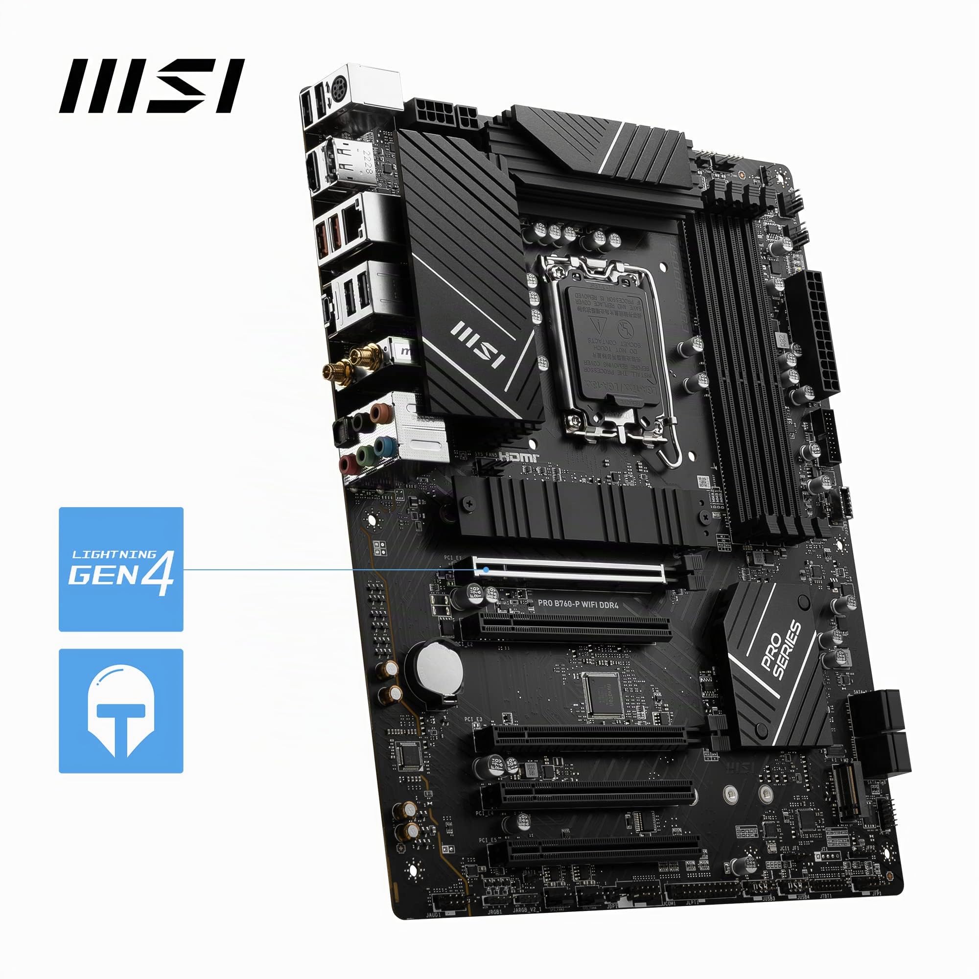 MSI Pro B760-P WiFi DDR4 Carte mère, ATX - pour Les processeurs Intel Core 14ème, 13ème et 12ème gén, LGA 1700 - DDR4 Memory Boost 5333+MHz/OC, Slot PCIe 4.0 x16, Slots M.2 Gen4, 2.5G LAN, Wi-FI 6E