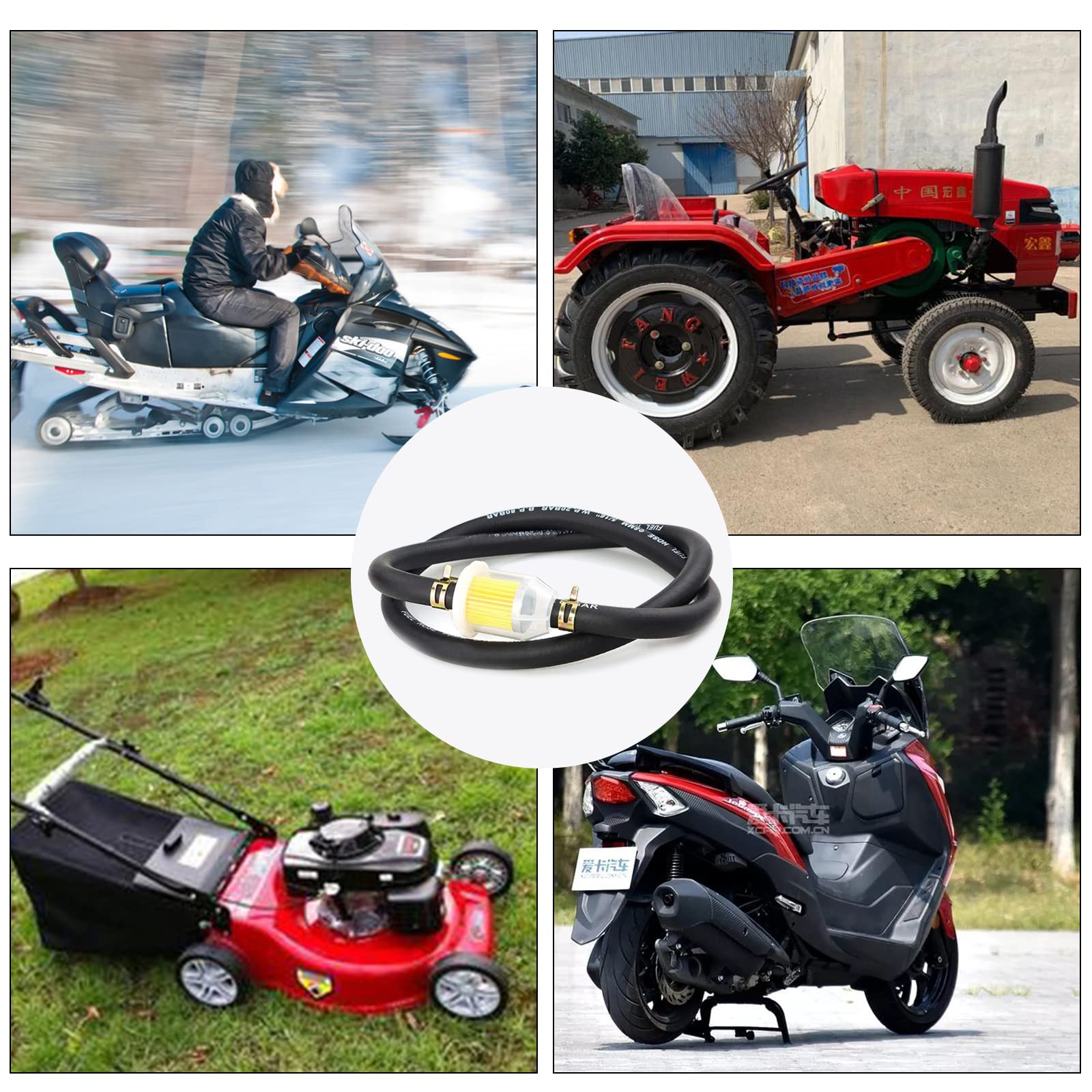 Zestaw Węży Paliwowych 2 Metry Przewód Paliwowy Ø 5mm + 2 Sztuki Filtra Paliwa 5mm/8mm + 10 Sztuk Obejm do Węży do Samochodu Motocykl Skuter Kosiarka