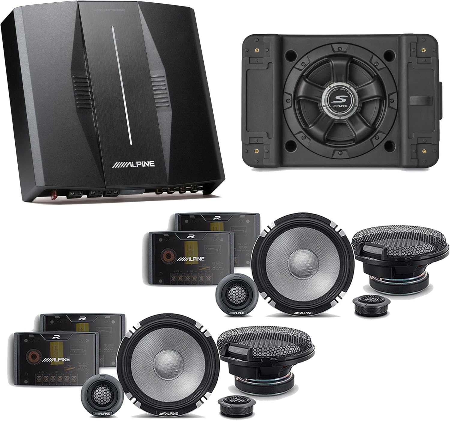 Alpine PXE-C80-88 OPTIM8 8-Channel Hi-Res Digital Sound Processor Amplifier w/SS-SB12 Subwoofer, (2) R2-S652 Bundle