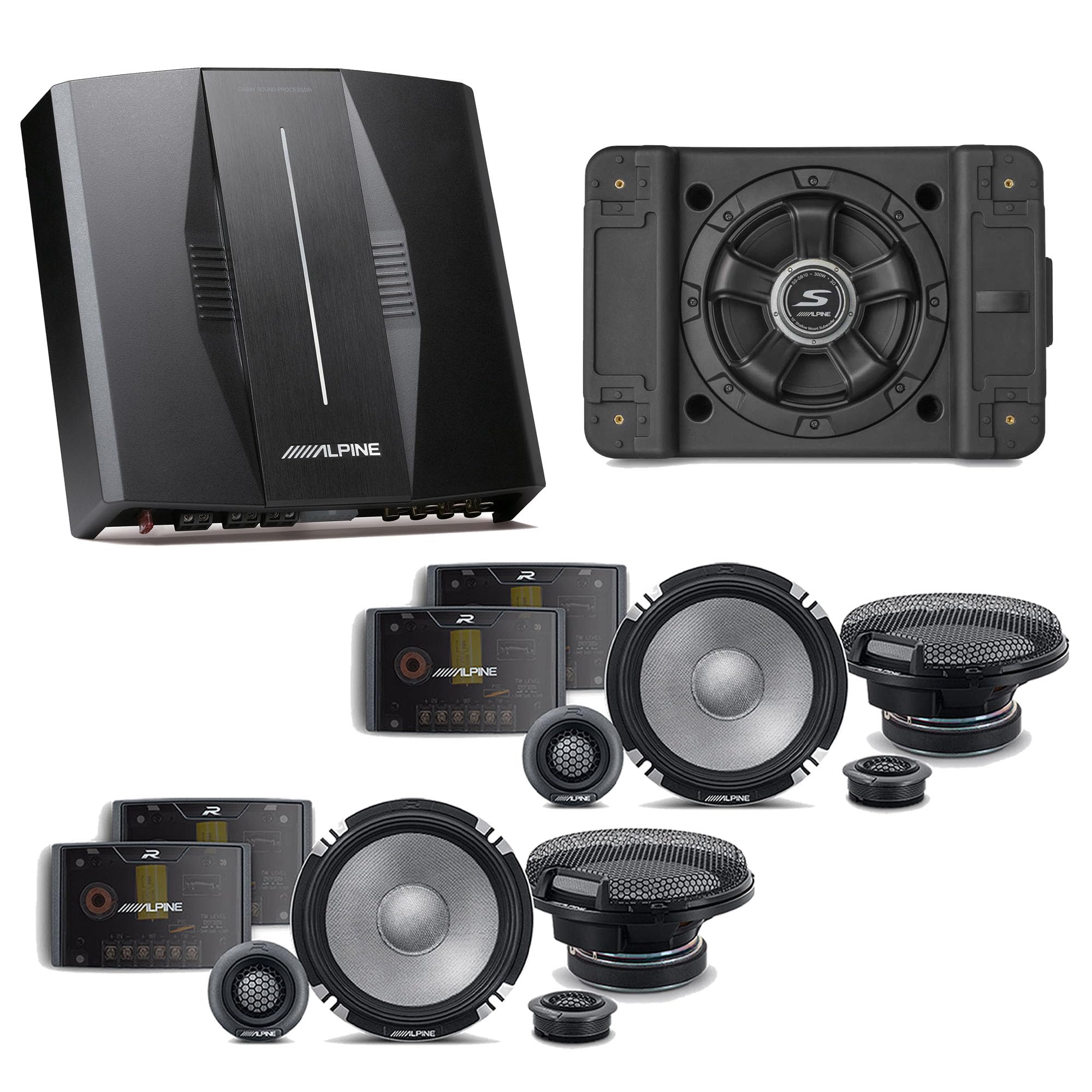 Alpine PXE-C80-88 OPTIM8 8-Channel Hi-Res Digital Sound Processor Amplifier w/SS-SB12 Subwoofer, (2) R2-S652 Bundle