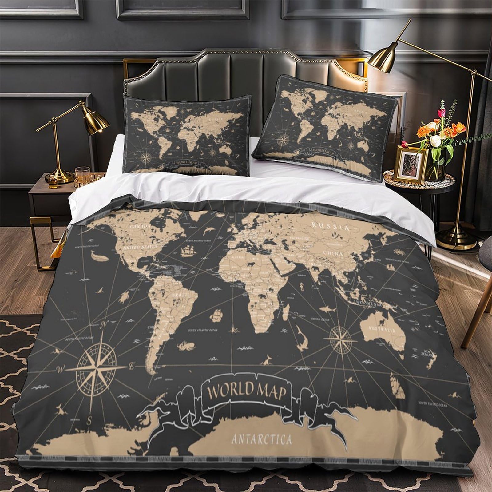 Housse de couette carte du monde 140x200 parure de lit garçon