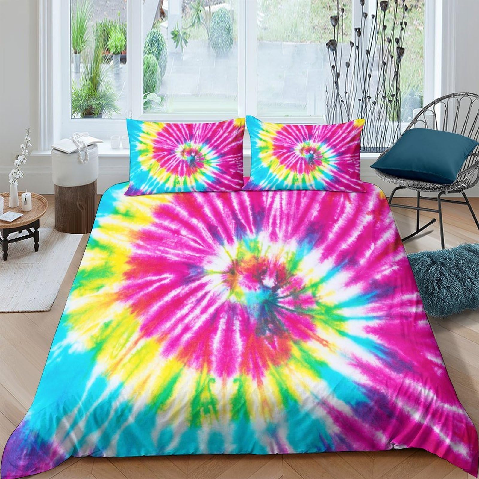 Ctjqhvkz Style-1 3D Printed Tie Dye Spiral Fitted Sheet Microfiber Soft Vibrant Rainbow Swirl Mattress Cover For Bedroom Guestroom Dorm Decor Single（135X200cm）