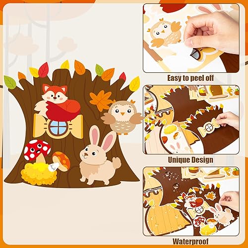 Miniatura 4 de CY2SIDE 12 juegos de calcomanías de escena de animales del bosque otoñal para niños, haz una escena de bosque otoñal con calcomanía de calabaza de