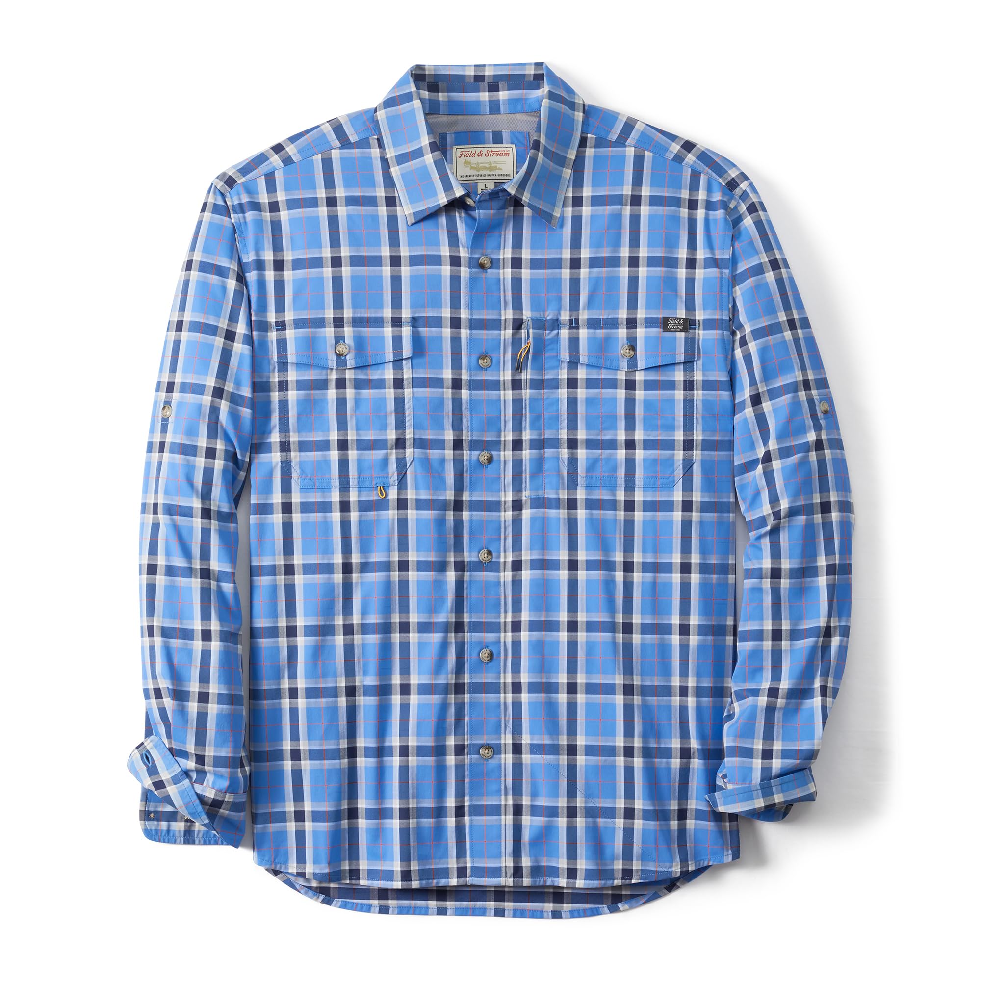 Field & Stream Men's Line Burner Long Sleeve Nylon Performance Fishing Shirt, Bluejay Plaid, S