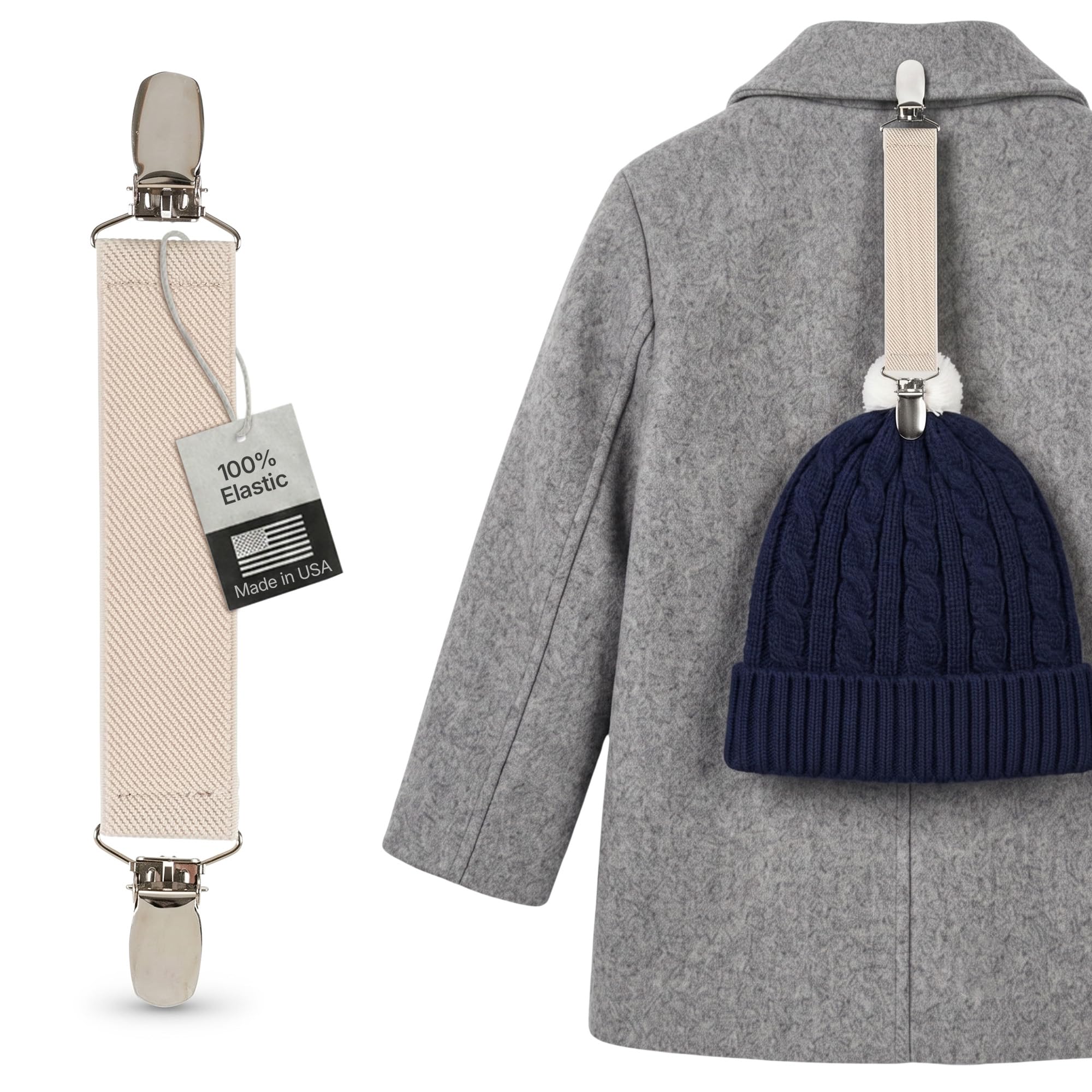 HOLD'EM Elastic Hat &amp; Scarf Clips for Children, Heavy-Duty Adjustable Elastic Strap with Strong Metal Clips,Winter Hat Holder