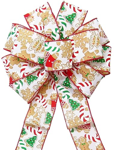 10" Gingerbread Cookies & Candy Canes Ivory Bows by Alpine Holiday Bows - Cookie & Candy Bows for Christmas Decorations & Crafts
