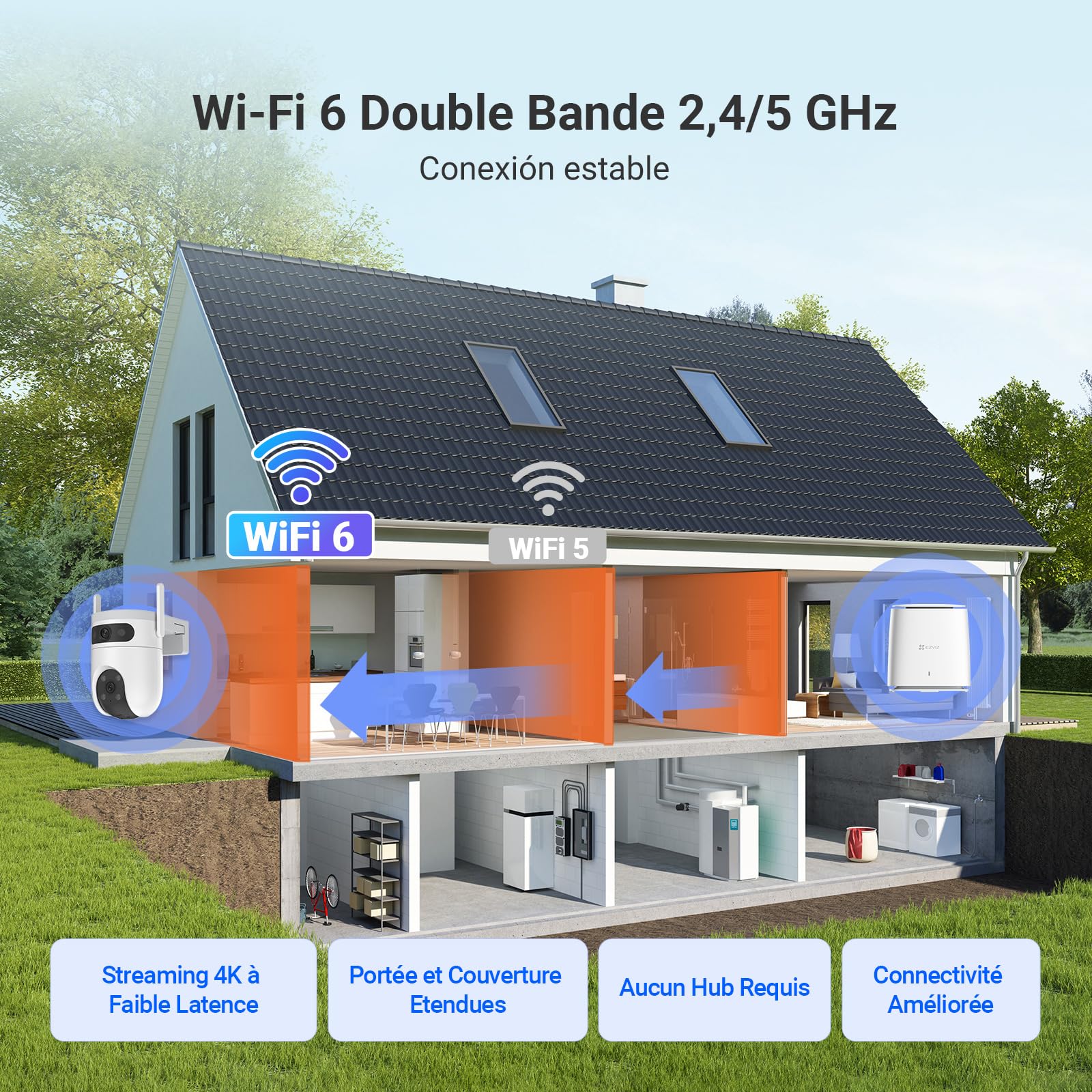 EZVIZ H9C 5MP+5MP(3K+3K) 4G LTE Caméra Surveillance WiFi Extérieure à Double Objectif, 360° PTZ Camera, Suivi Auto, Détection de Forme Humaine/Véhicule,Défense Active,Vision Nocturne Couleur 40M