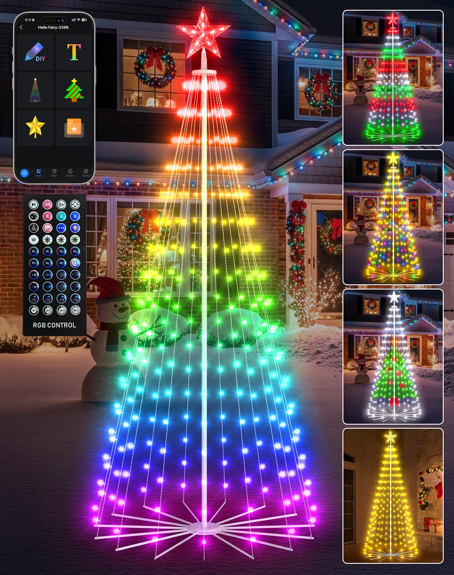 Avatar Controls 1.8M Smart LED Outdoor Christmas Tree, RGB Cone Tree Lights