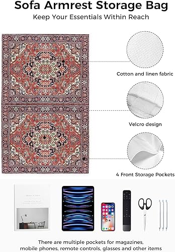 Miniatura 8 de Organizador de reposabrazos para sofá, organizador de mesita de noche, soporte de control remoto para sofá, bohemio, antideslizante, diseño étnico,