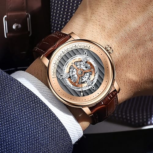 Miniatura 3 de Relojes automáticos para hombres, relojes impermeables para hombre, esfera de cuero, esqueleto mecánico, reloj mecánico de 3 horas transparentes,