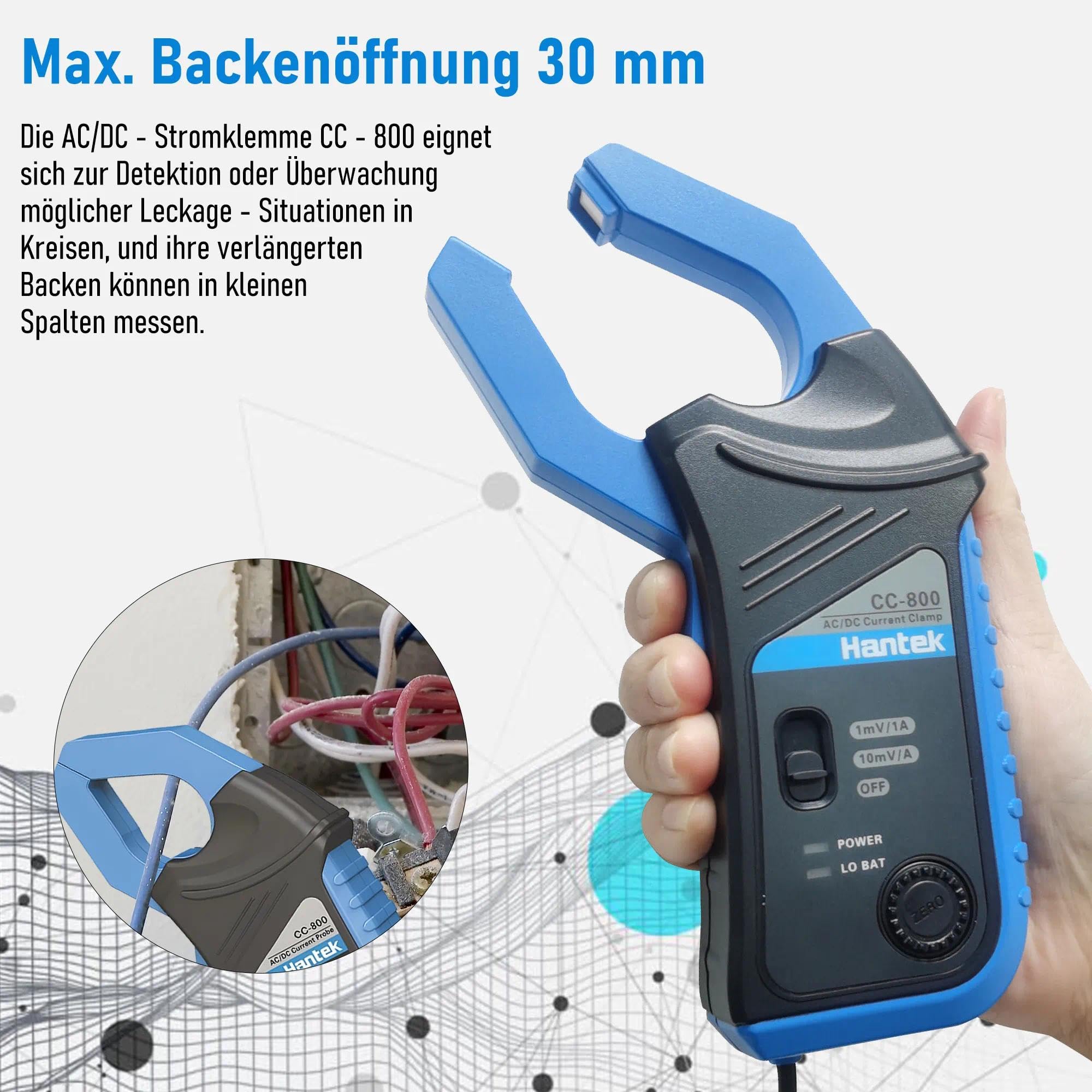 Hantek CC-800 AC/DC Stromzange 5KHz Bandwidth 800A DC, Digitales Stromzangen-Multimeter Messgerät mit BNC-Anschluss Stromzangenmessgerät, Strom-Wellenformzange Oszilloskop-Zubehör
