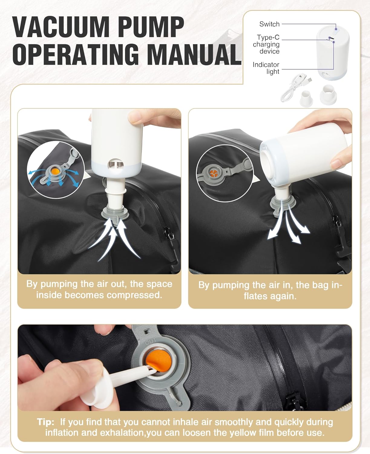 Travel Backpack with Vacuum System Women, Waterproof Vacuum Backpack with Pump, Compression Bags Travel Backpack Carry on Flight Approved, Mochila de Viaje Compresion al Vacio Men(beige) - Image 5