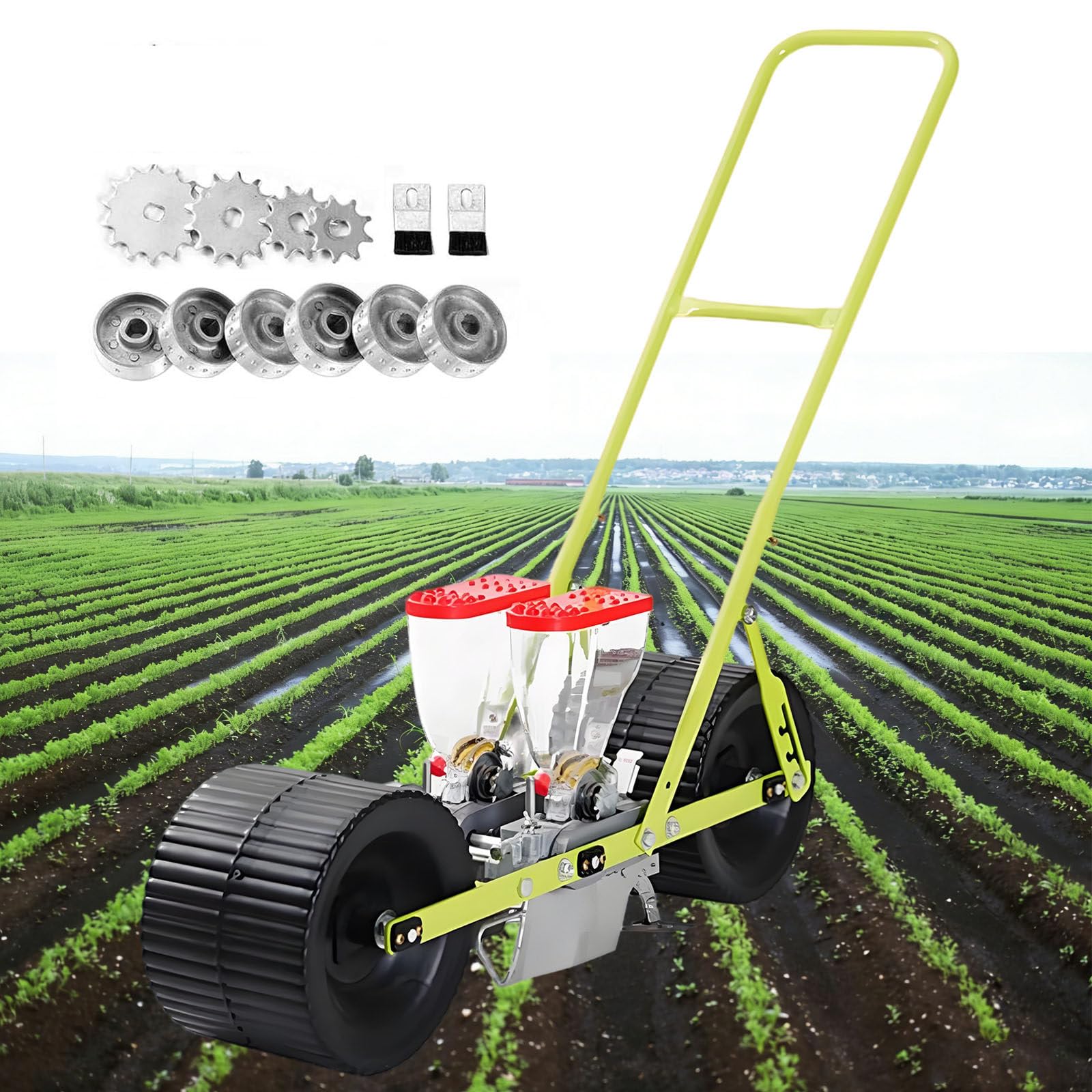 Sembradora Manual De Precisión para Huertos, para Semillas De Hortalizas De 2 a 10 Mm, con Distancia Entre Hileras, Profundidad Y Distancia Entre Plantas Ajustables 2Row