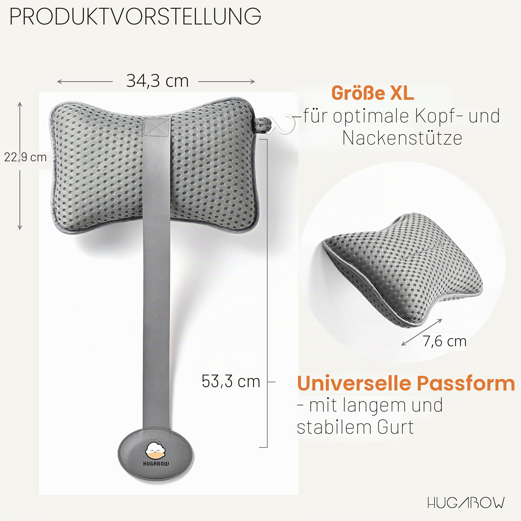 Großes Kissen für Whirlpool (grau), Spa und Chaiselongue – Universal-Kopfstütze und Nackenstützkissen, höhenverstellbar mit langem Gurt, einfaches Trocknen mit Haken, 2 Stück