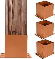 Vista 1 de Iron Forge Tools Base de poste de 6 x 6 pulgadas para hormigón, paquete de 4 anclajes de acero resistente con recubrimiento de polvo marrón