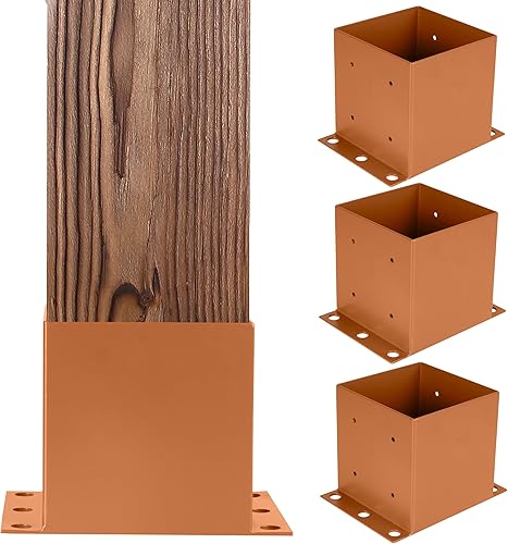 Iron Forge Tools Base de poste de 6 x 6 para hormigón, paquete de 4 anclajes de acero resistente con recubrimiento de polvo marrón para soportes de