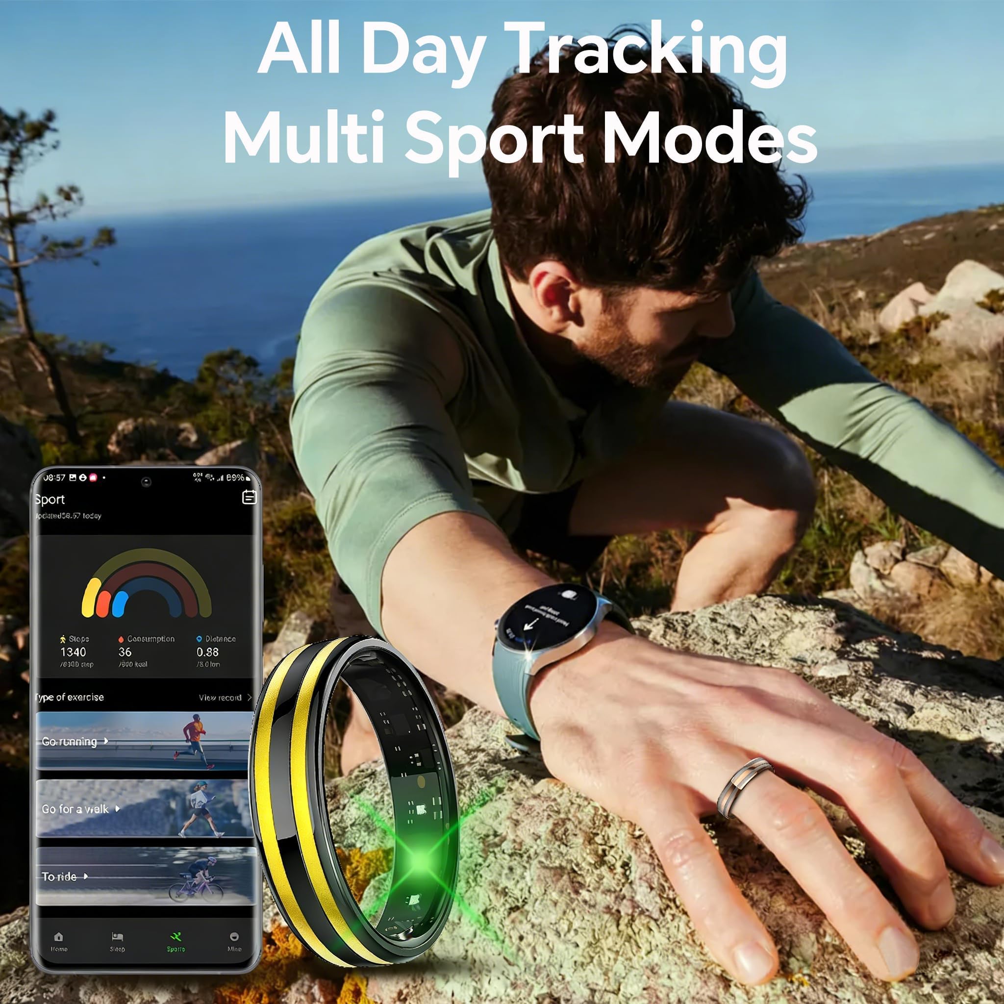 findtime Anello intelligente ultra stretto sottile fitness anelli cardiofrequenzimetro monitoraggio sonno ossigeno nel sangue salute tracker contapassi calorie contapassi impermeabile intelligente
