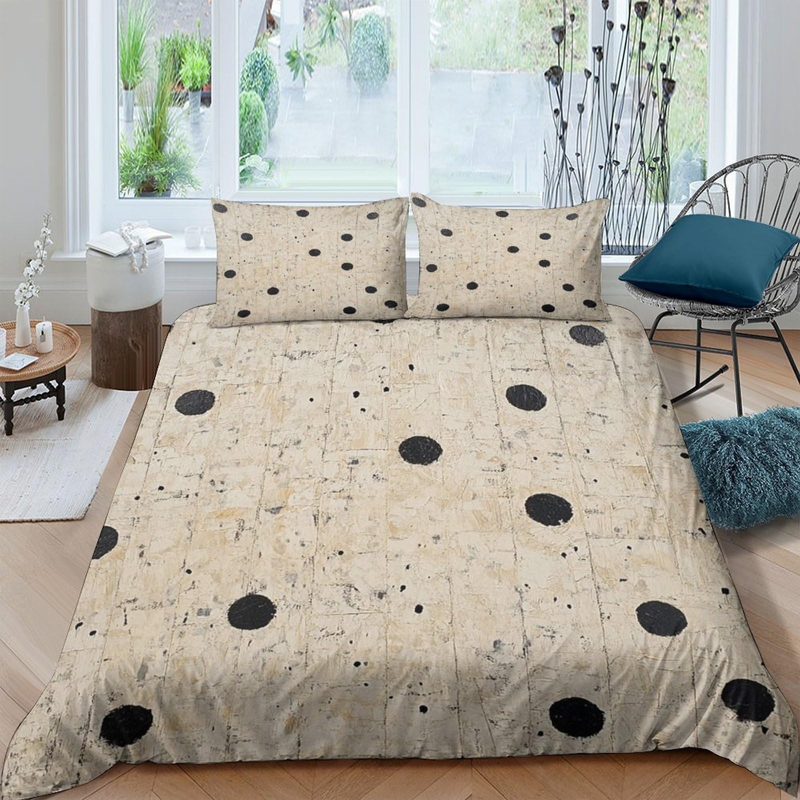 Ctjqhvkz Style-5 3D Printed Beige Polka Dot Fitted Sheet Microfiber Soft Non-Slip Black Spot Bed Cover For Bedroom Guest Room Decor Single（135X200cm）