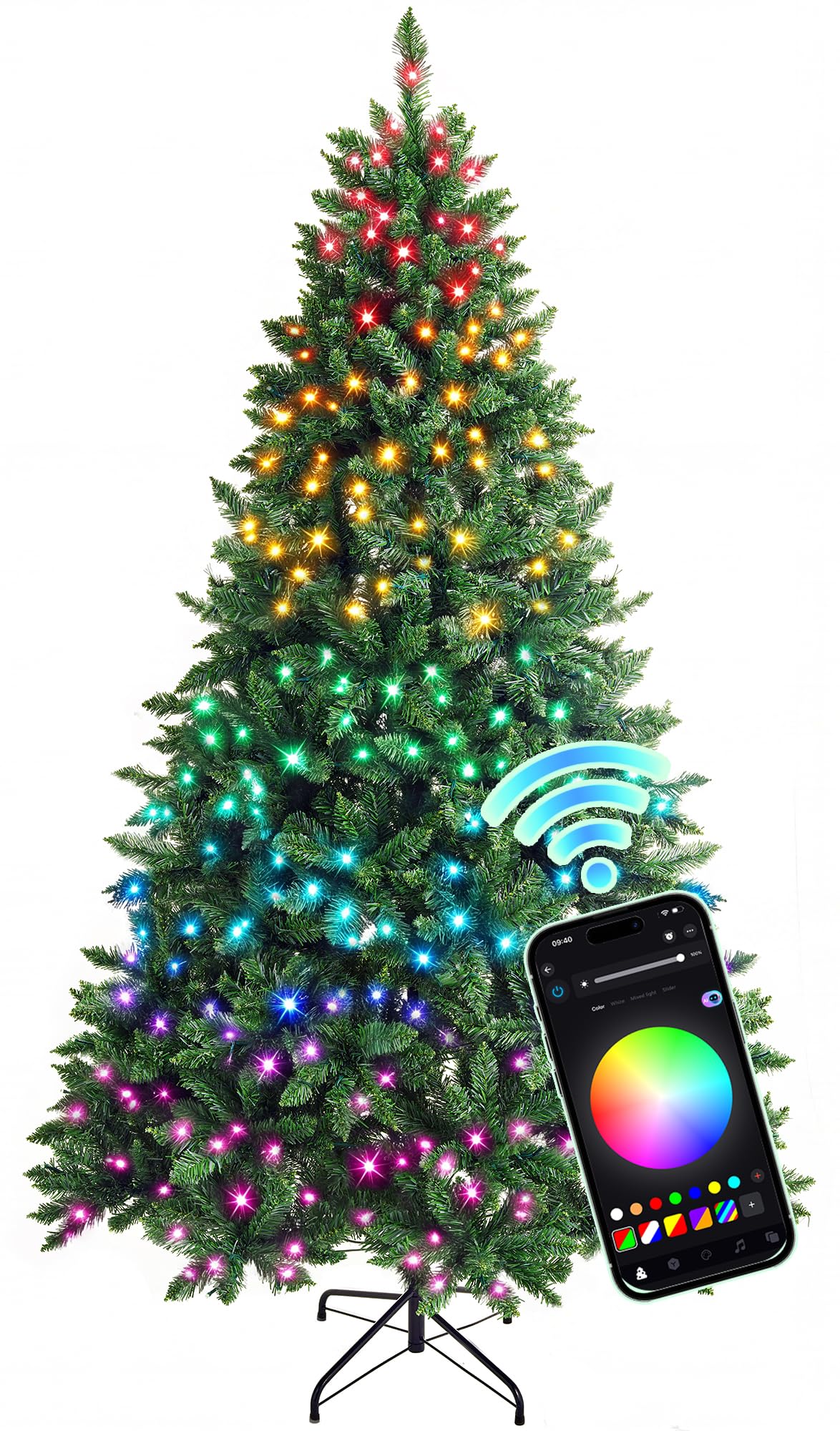 HOLLO STAR 6ft Prelit Christmas Tree, Multi-Color RGBW Lights,App Control | Artificial Christmas Tree with 270 LED Lights, 1116 Branch Tips, Metal Base, Easy Assembly for Home and Party Decor